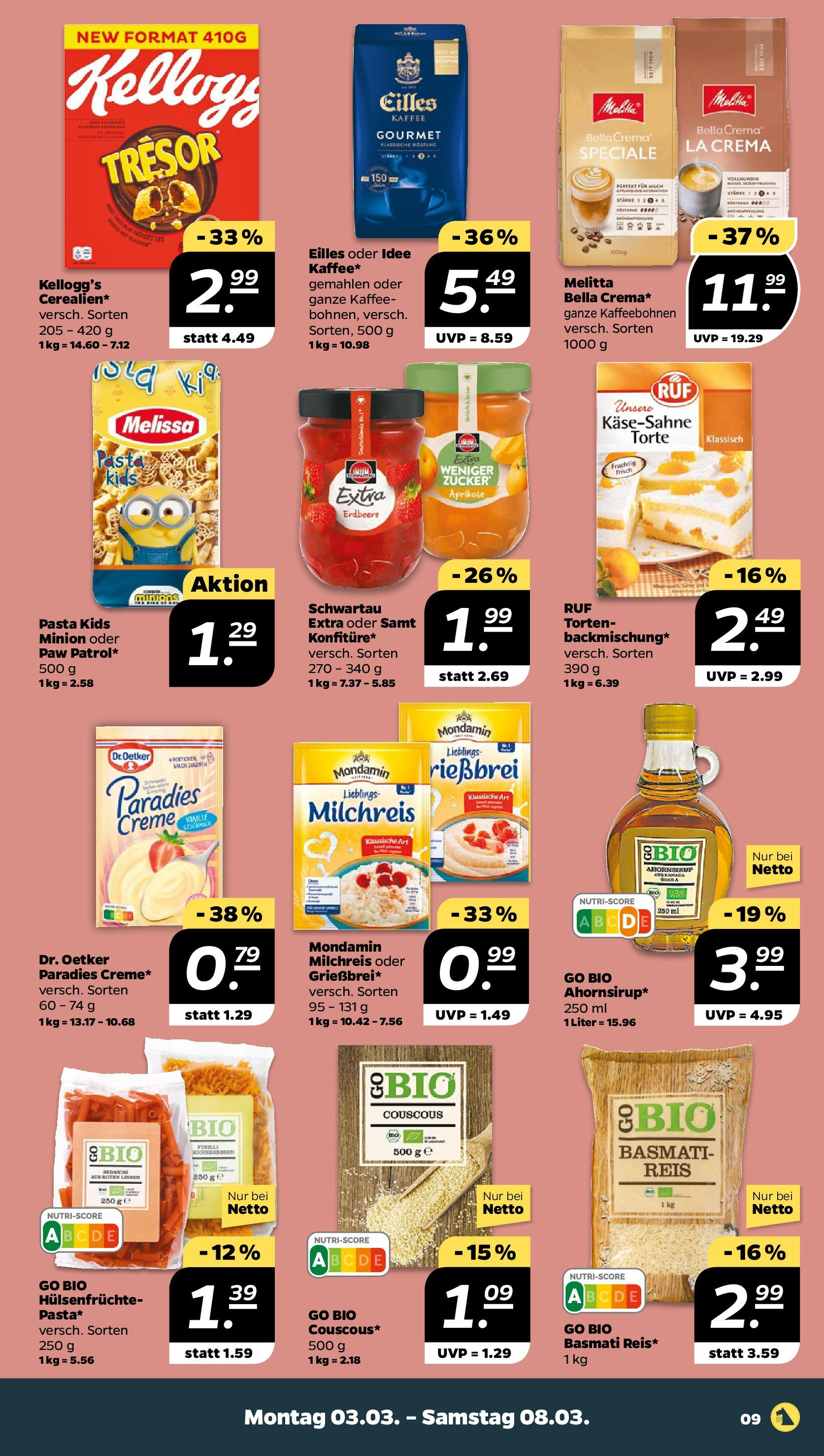 Netto Prospekt 	 ab 03.03.2025 → Angebote nächste Woche | Seite: 9 | Produkte: Melitta, Creme, Zucker, Pasta