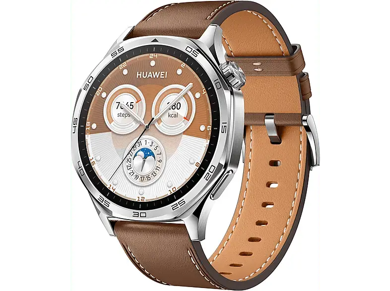 Huawei watch GT 5 46 mm, Braunes veganes Leder-Armband; Smart Watch