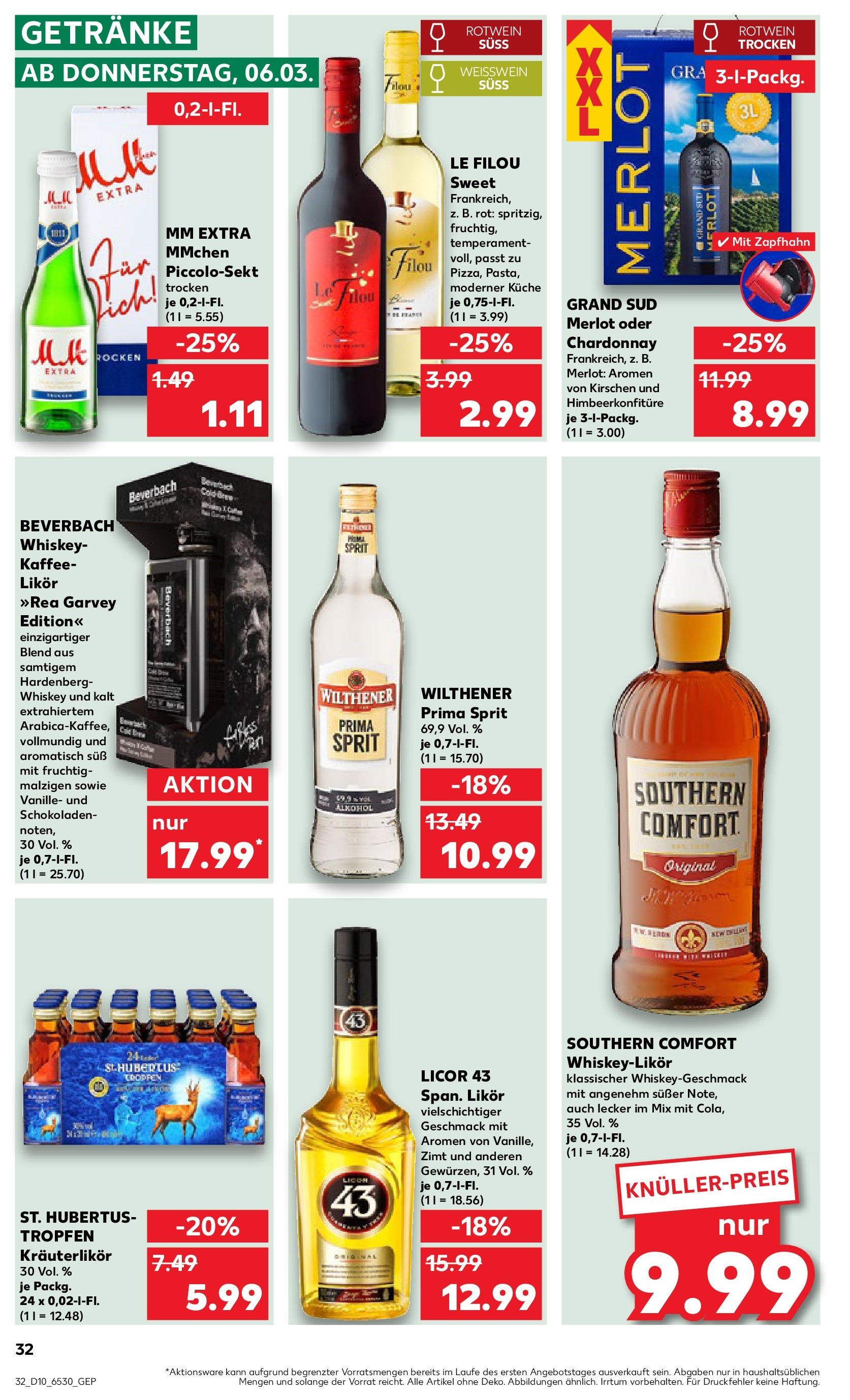 Kaufland - Prenzlau, Georg-Dreke-Ring 60 (ab 06.03.2025) » Angebote Online zum Blättern | Seite: 32 | Produkte: Wilthener, Weißwein, Merlot, Hubertus tropfen