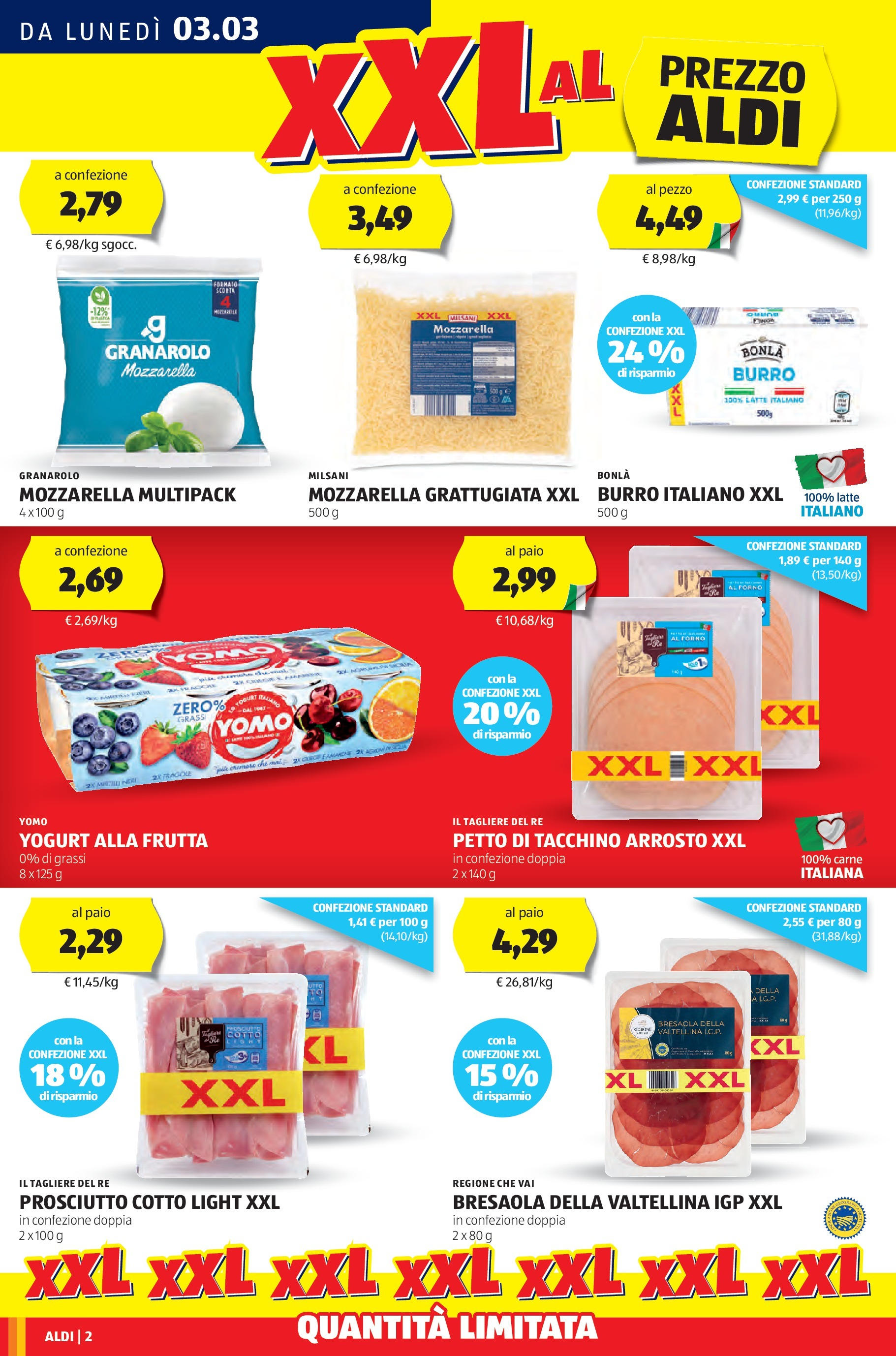 Nuovo Volantino Aldi	 dal 03/03/2025 > offerte anteprima 🛍️ | Pagina: 2 | Prodotti: Arrosto, Prosciutto Cotto, Yogurt, Tagliere