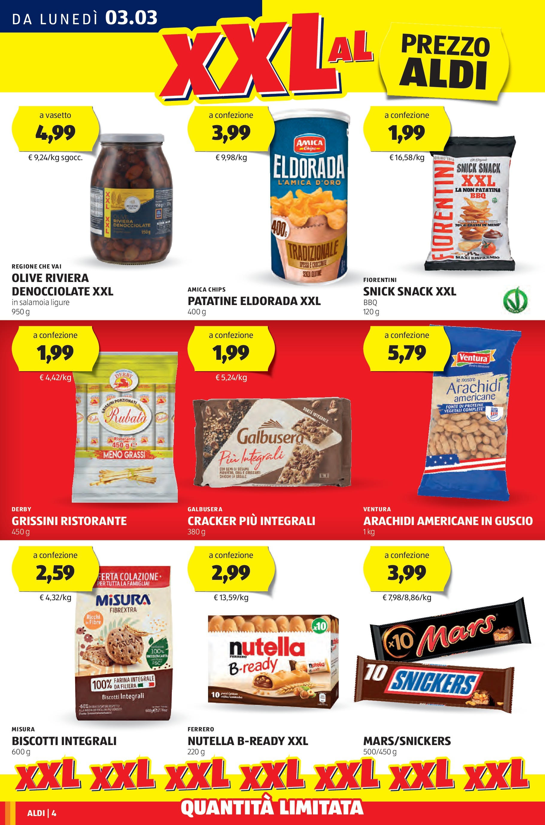 Nuovo Volantino Aldi	 dal 03/03/2025 > offerte anteprima 🛍️ | Pagina: 4 | Prodotti: Patatine, Biscotti, Farina, Nutella