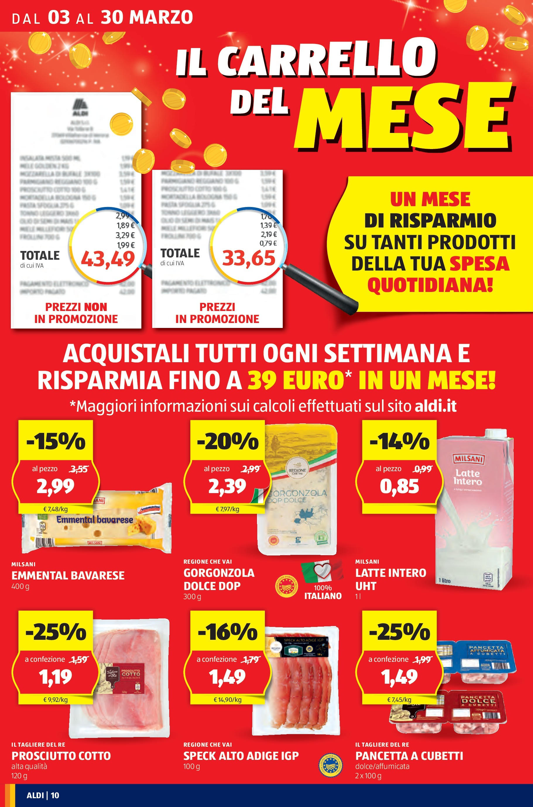 Nuovo Volantino Aldi	 dal 03/03/2025 > offerte anteprima 🛍️ | Pagina: 10 | Prodotti: Pancetta, Latte, Pasta, Carrello