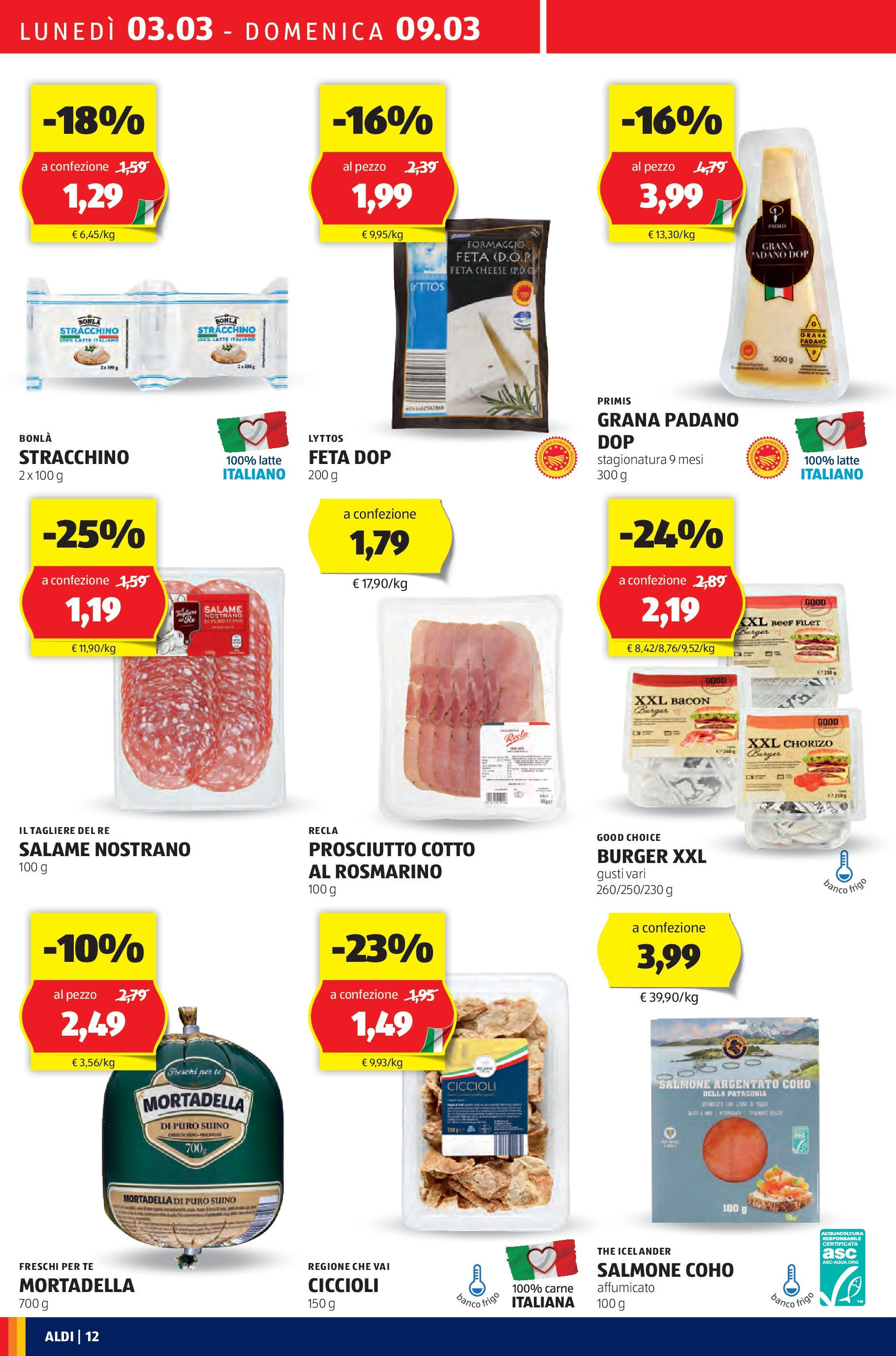 Nuovo Volantino Aldi	 dal 03/03/2025 > offerte anteprima 🛍️ | Pagina: 12 | Prodotti: Prosciutto Cotto, Latte, Mortadella, Tagliere