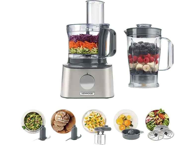 Kenwood Multipro Compact FDM301SS, edelstahl Kompakte Küchenmaschine Silber (Rührschüsselkapazität: 2,1 l, 800 Watt)