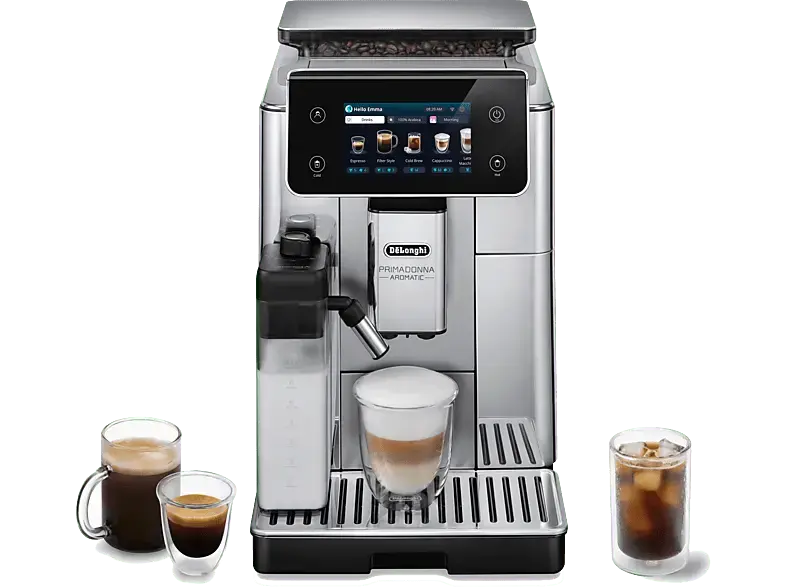 De'Longhi ECAM 630.55 SSM Primadonna Aromatic Kaffeevollautomat (Silber, Adaptive Grinding-Technologie, 19 bar, externer Milchbehälter)