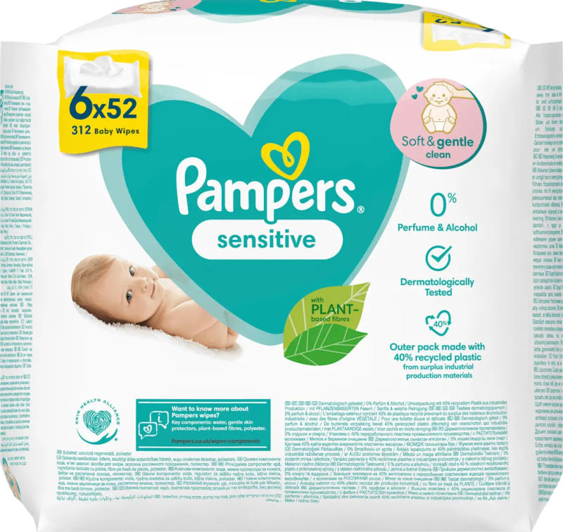 Pampers Feuchttücher Sensitive (6 x 52 Stück)