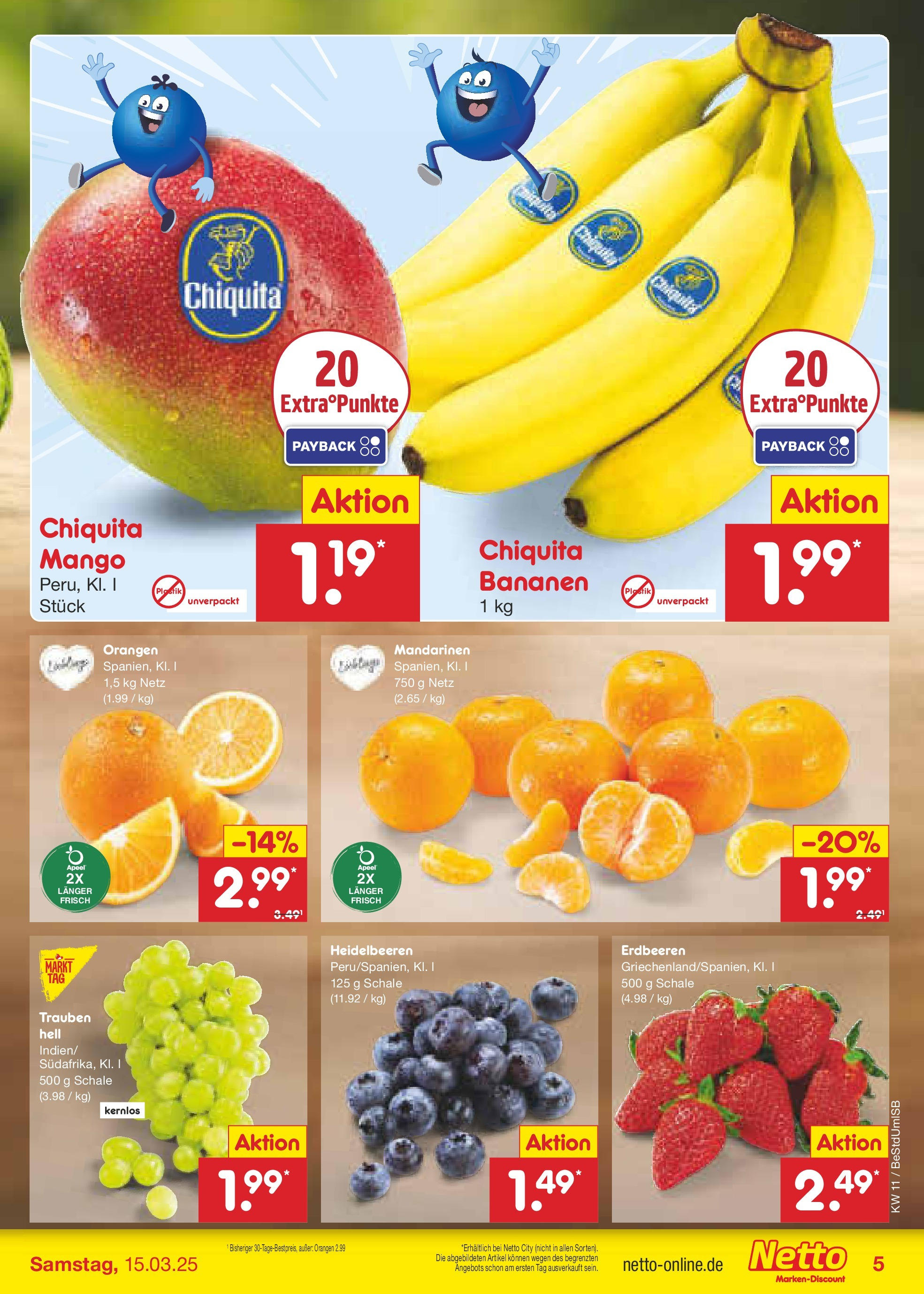 Netto Marken-Discount - Netto: Wochenangebote (ab 09.03.2025) » Angebote | Seite: 5 | Produkte: Mandarinen, Orangen, Heidelbeeren, Mango