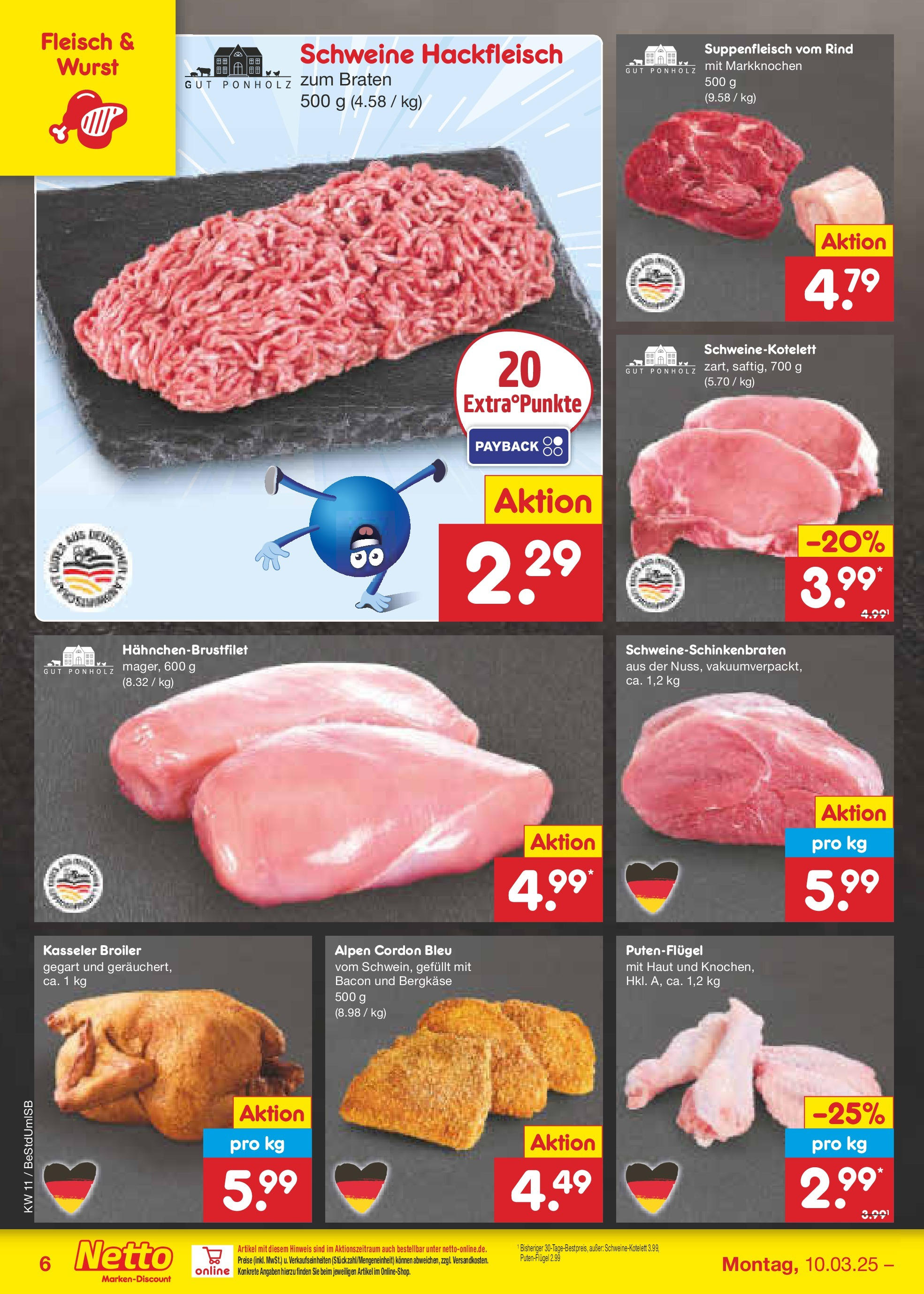 Netto Marken-Discount - Netto: Wochenangebote (ab 09.03.2025) » Angebote | Seite: 10 | Produkte: Suppenfleisch, Wurst, Fleisch, Hackfleisch