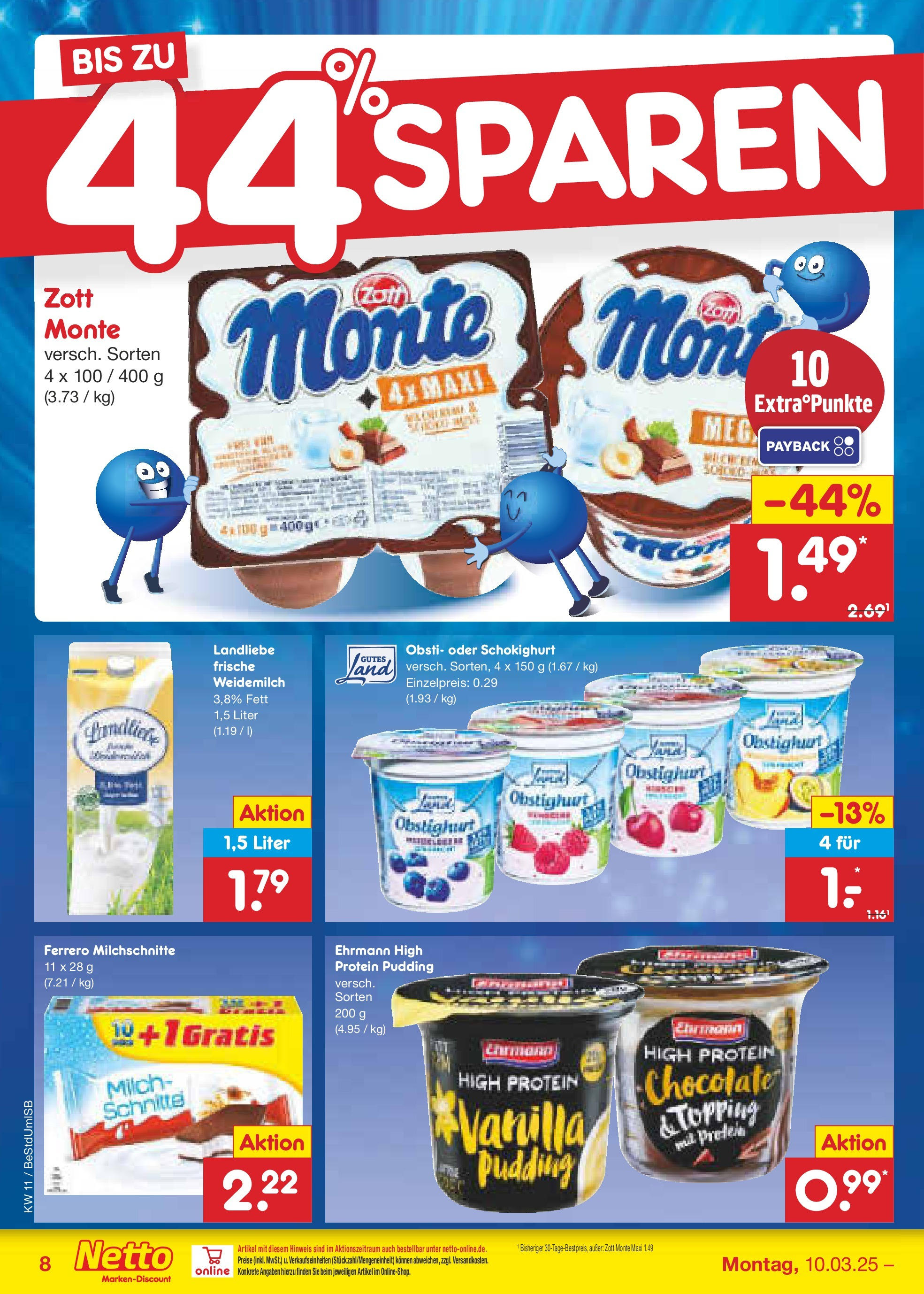 Netto Marken-Discount - Netto: Wochenangebote (ab 09.03.2025) » Angebote | Seite: 14 | Produkte: Milch, Pudding, Ferrero milchschnitte