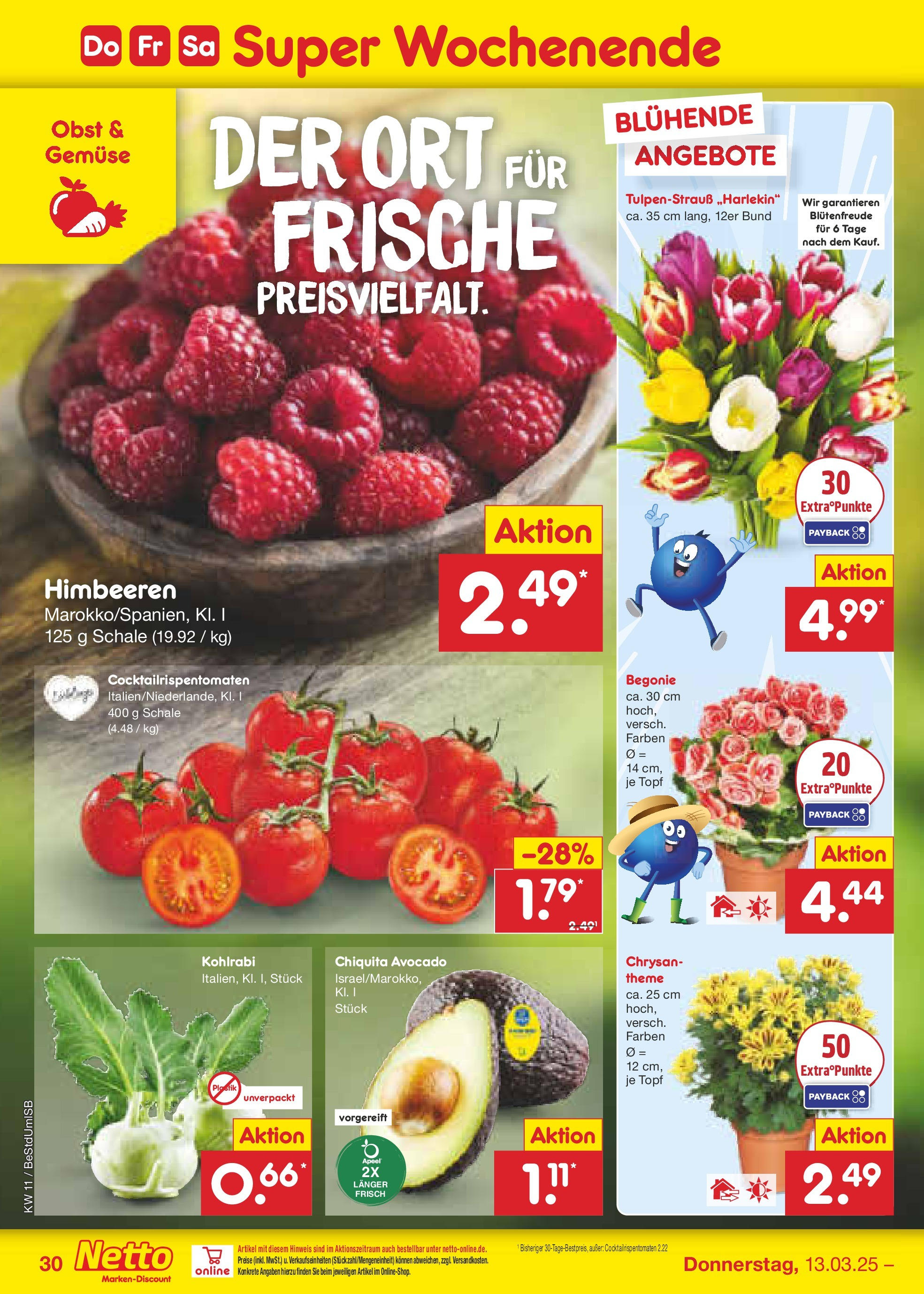 Netto Marken-Discount - Netto: Wochenangebote (ab 09.03.2025) » Angebote | Seite: 46 | Produkte: Himbeeren, Kohlrabi, Avocado, Obst