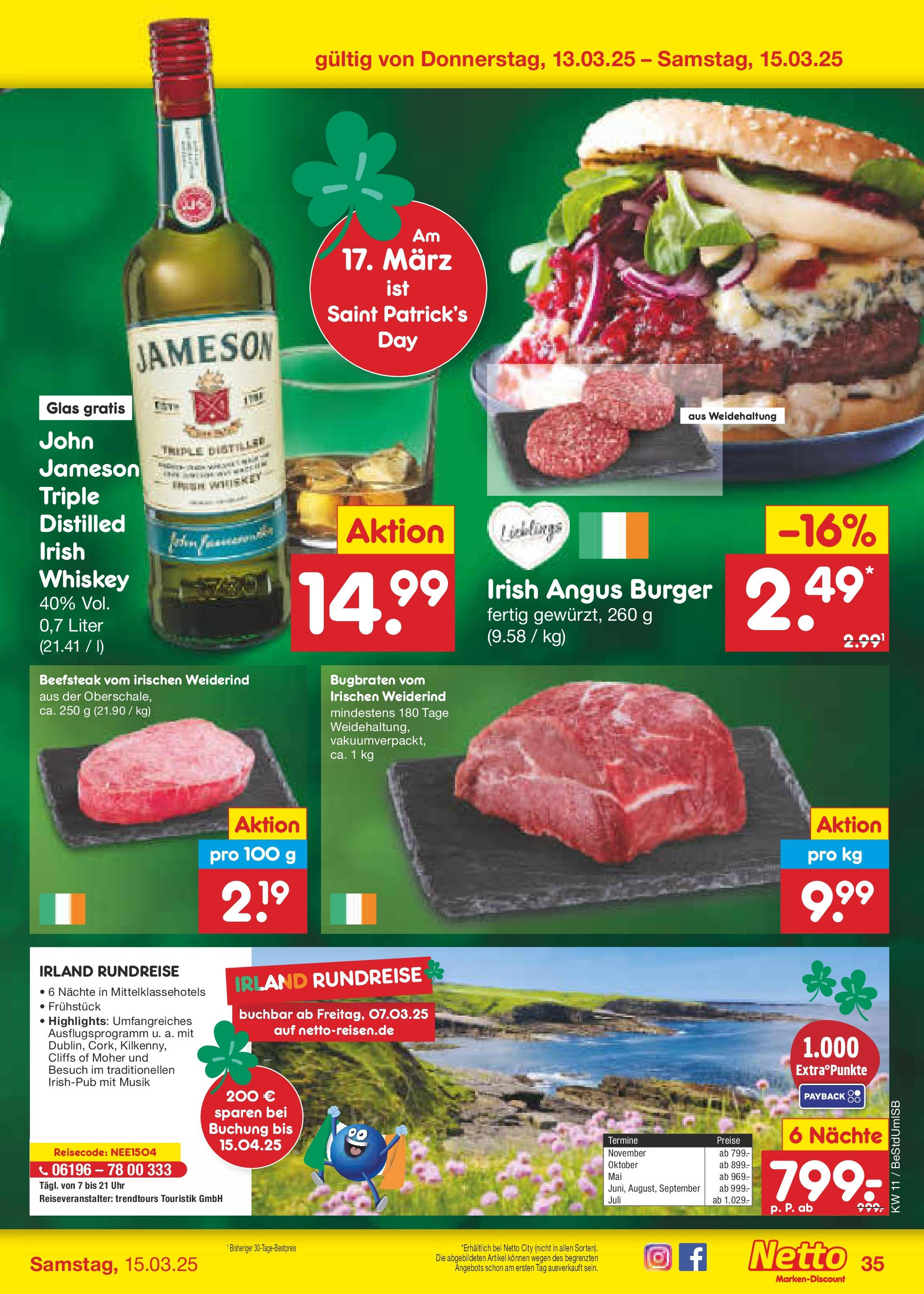 Netto Marken-Discount - Netto: Wochenangebote (ab 09.03.2025) » Angebote | Seite: 51 | Produkte: Burger, Jameson, Whiskey, Uhr