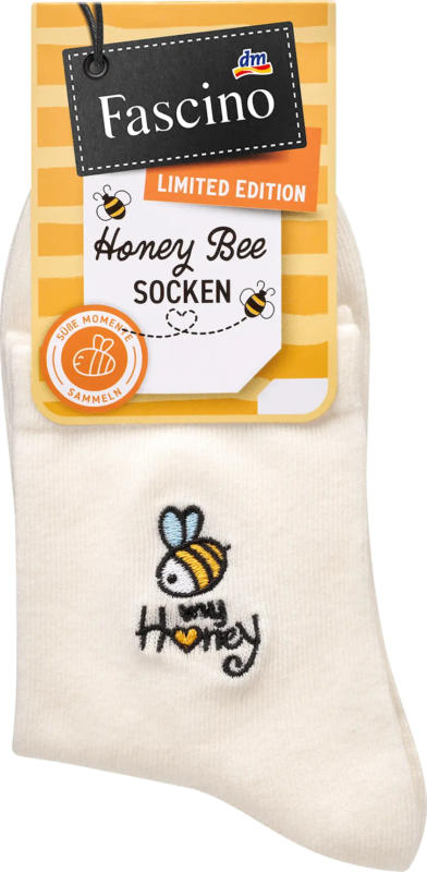 Fascino Socken mit Bienen-Stickerei weiß Gr. 39-42