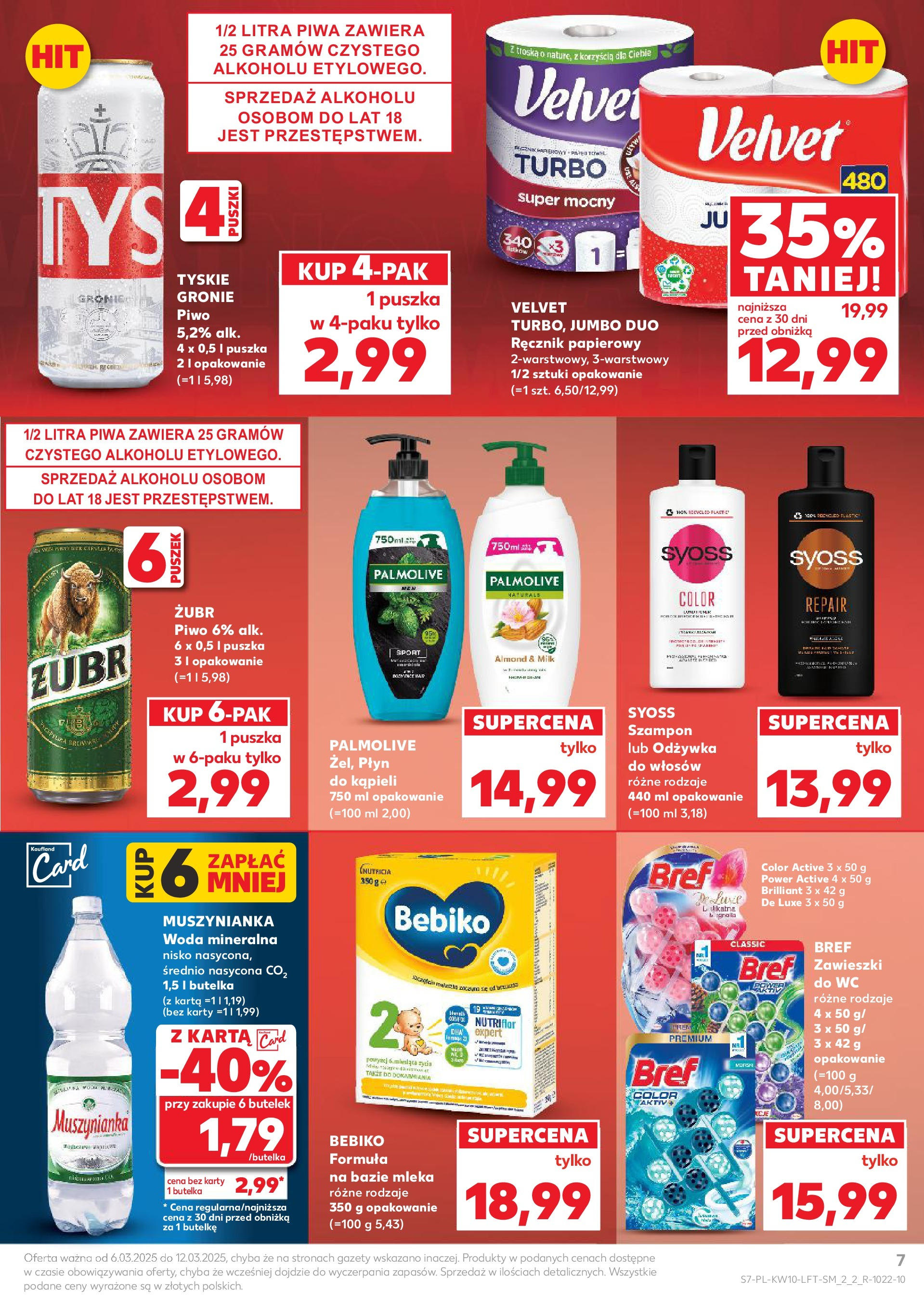 Kaufland gazetka od 06.03.2025 - od jutra PDF | Strona: 7 | Produkty: Tyskie, Piwo, Szampon, Woda