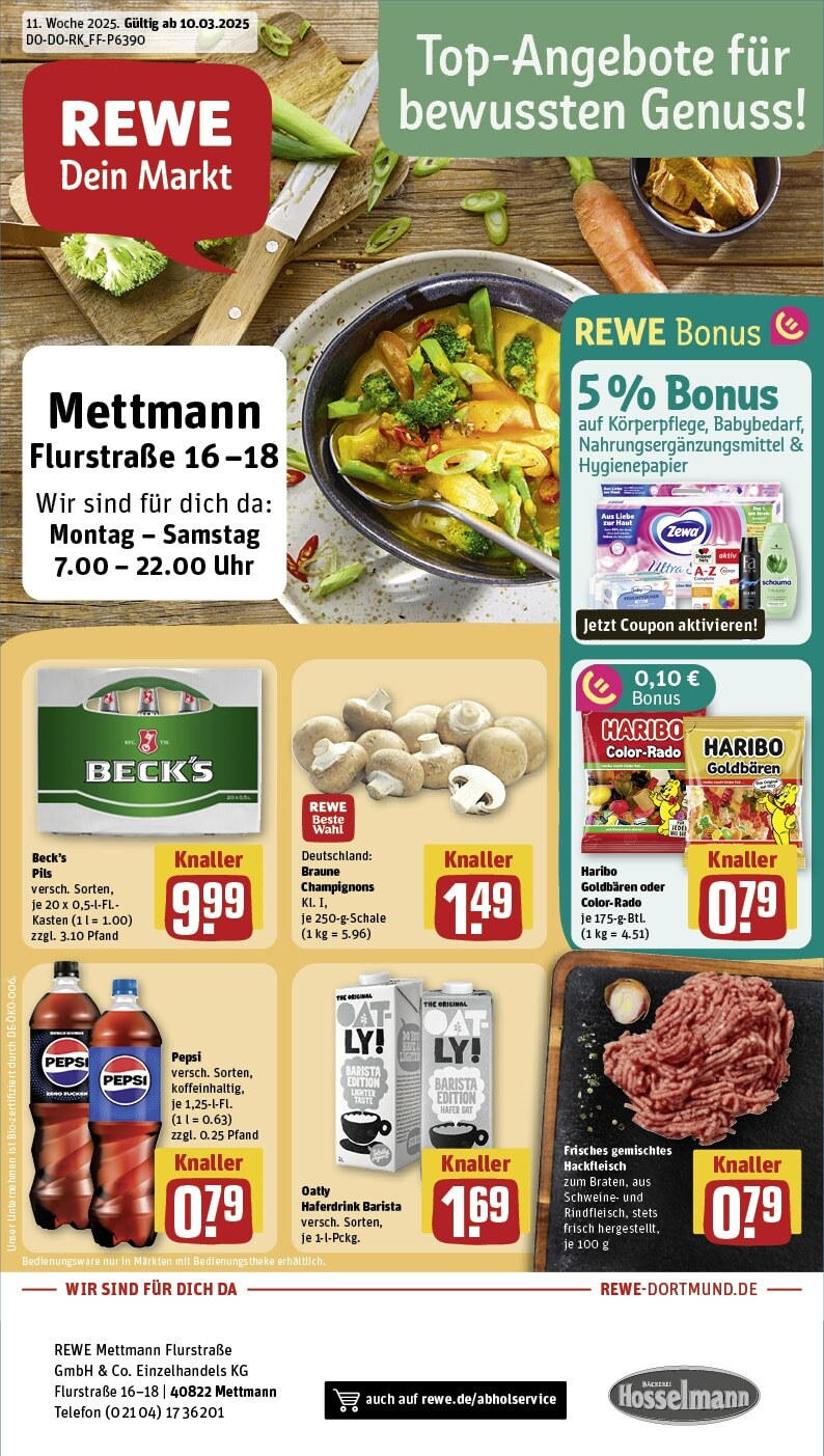 Rewe - Rewe: Wochenangebote (ab 10.03.2025) zum Blättern » Angebote | Seite: 1 | Produkte: Haribo, Zewa, Pepsi, Hackfleisch