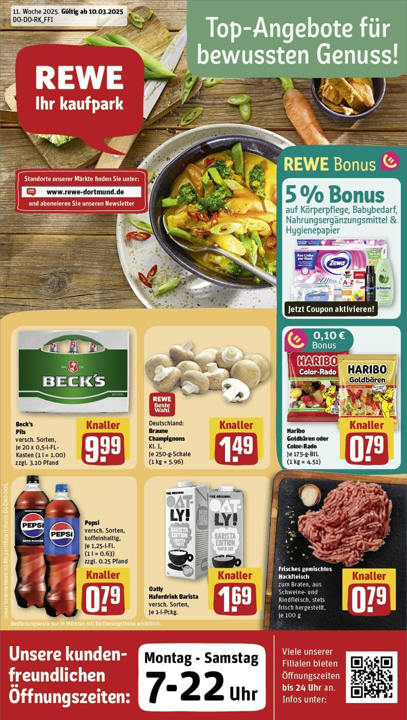 Rewe - Rewe: Wochenangebote (ab 10.03.2025) zum Blättern » Angebote | Seite: 1 | Produkte: Zewa, Champignons, Pepsi, Uhr