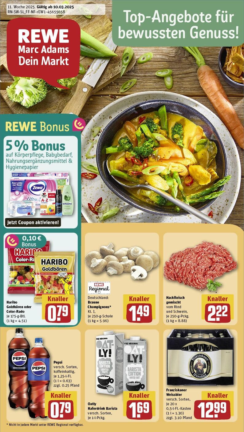 Rewe - Rewe: Wochenangebote (ab 10.03.2025) zum Blättern » Angebote | Seite: 1 | Produkte: Zewa, Champignons, Oatly, Hackfleisch