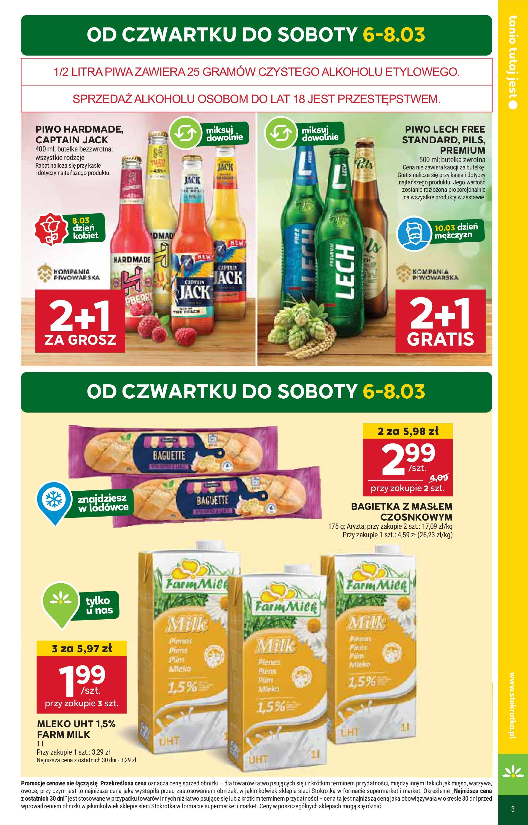 Stokrotka Gazetka 06.03.2025 - Promocje online | Strona: 3 | Produkty: Stokrotka, Bagietka, Mleko, Piwo