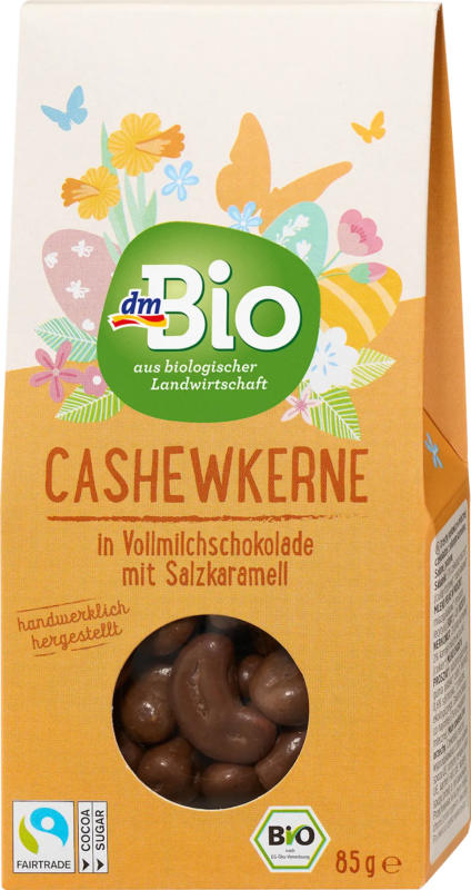 dmBio Cashewkerne geröstet in Vollmilch-Schokolade mit Salz-Karamell