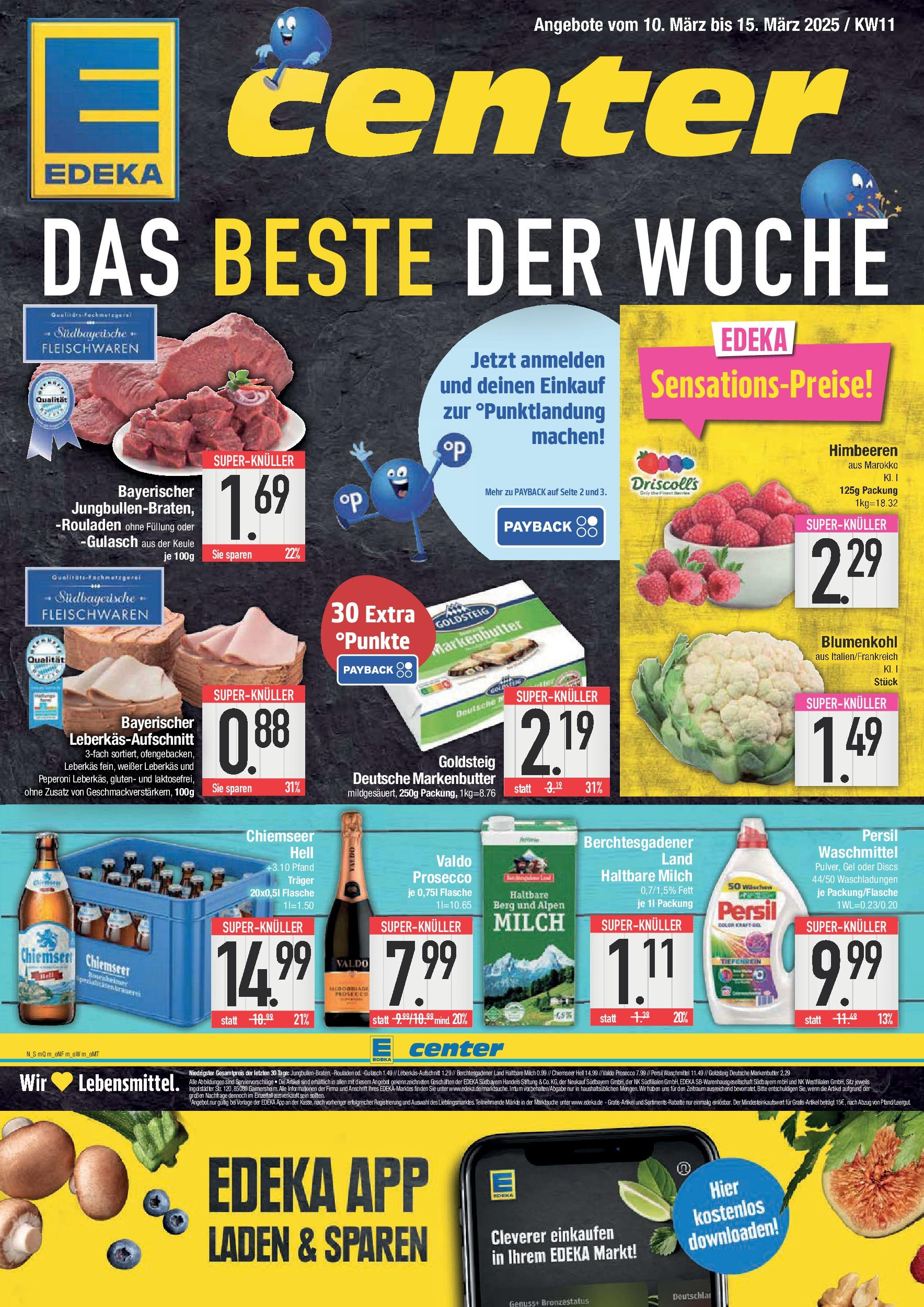 Edeka - E center: Wochenangebote (ab 09.03.2025) » Angebote Online | Seite: 1 | Produkte: Haltbare milch, Prosecco, Blumenkohl, Persil