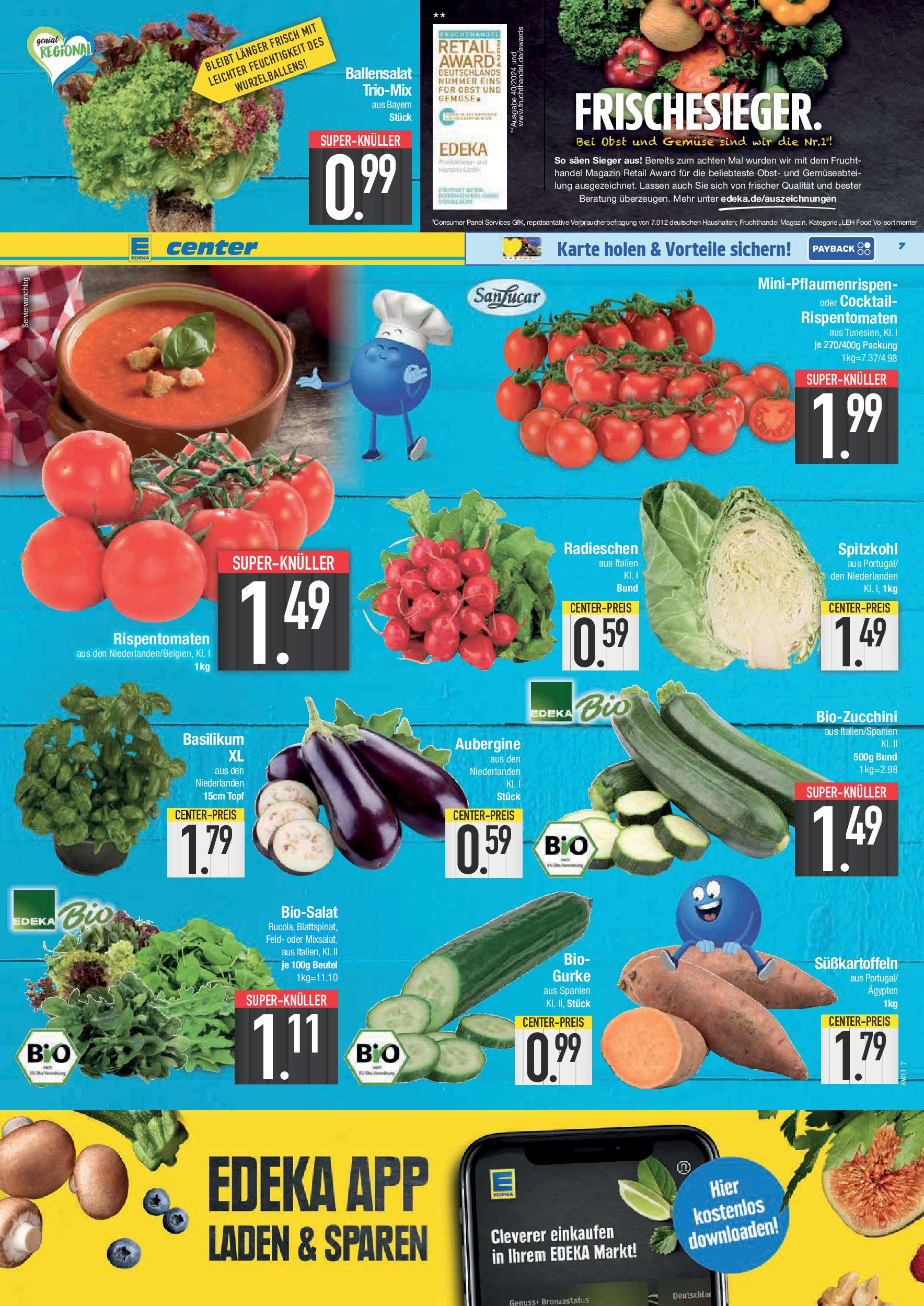 Edeka - E center: Wochenangebote (ab 09.03.2025) » Angebote Online | Seite: 7 | Produkte: Gemüse, Obst, Aubergine