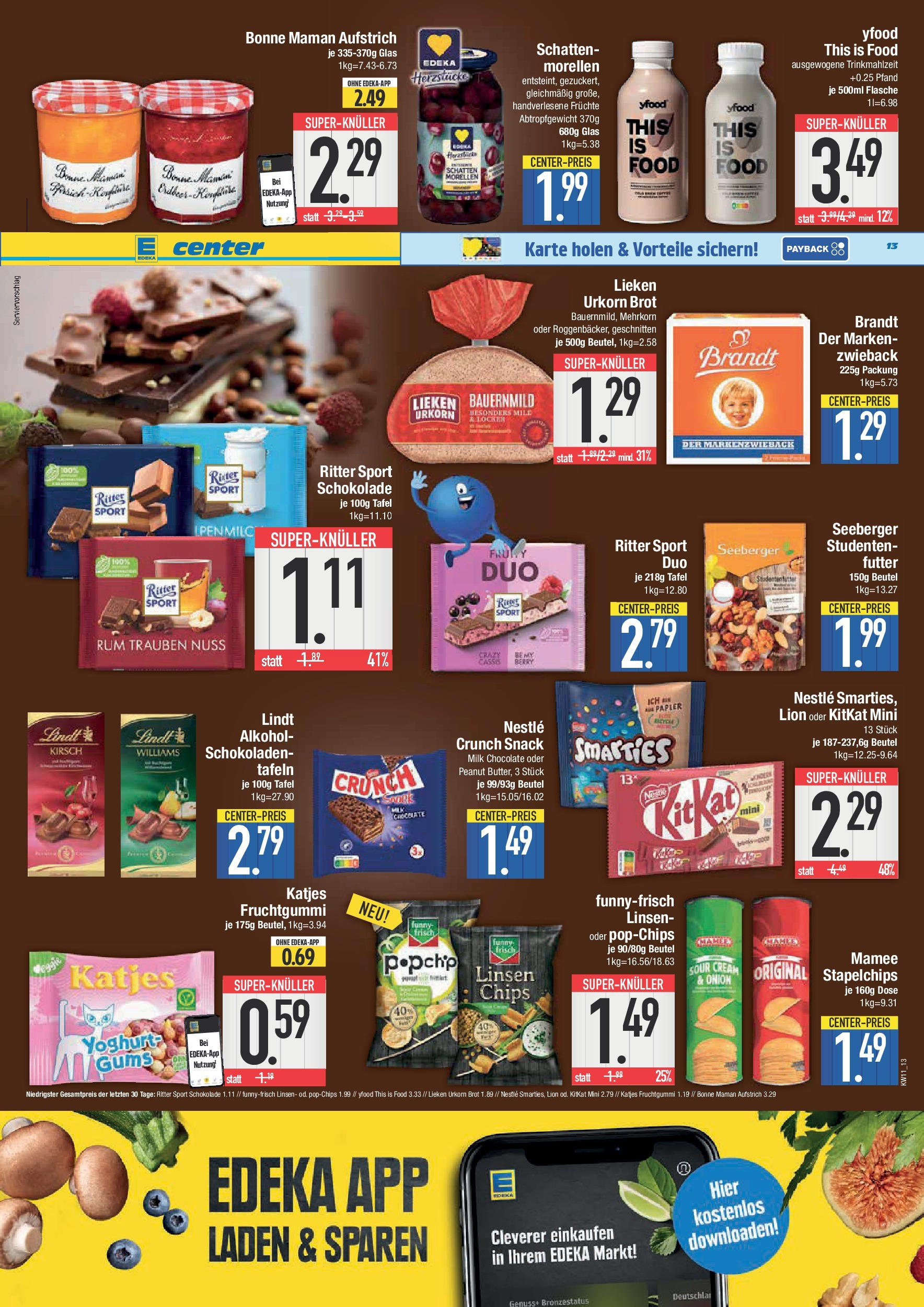 Edeka - E center: Wochenangebote (ab 09.03.2025) » Angebote Online | Seite: 13 | Produkte: Smarties, YFood, Brot, Chips