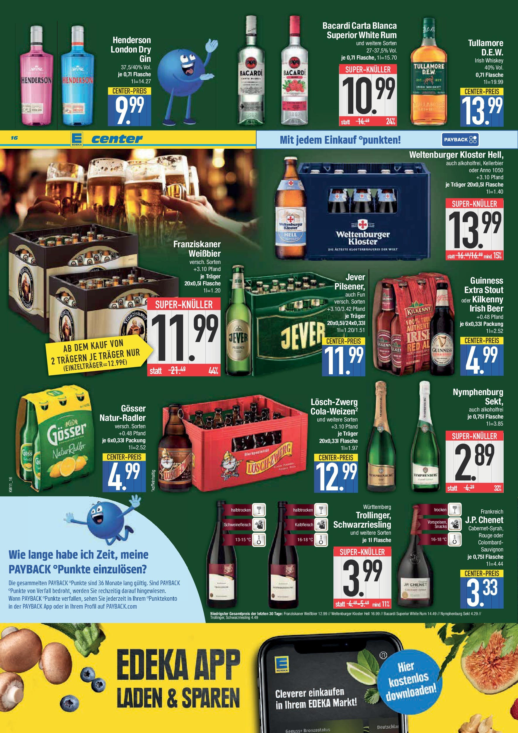 Edeka - E center: Wochenangebote (ab 09.03.2025) » Angebote Online | Seite: 16 | Produkte: Bacardi, Weißbier, Rum, Jever