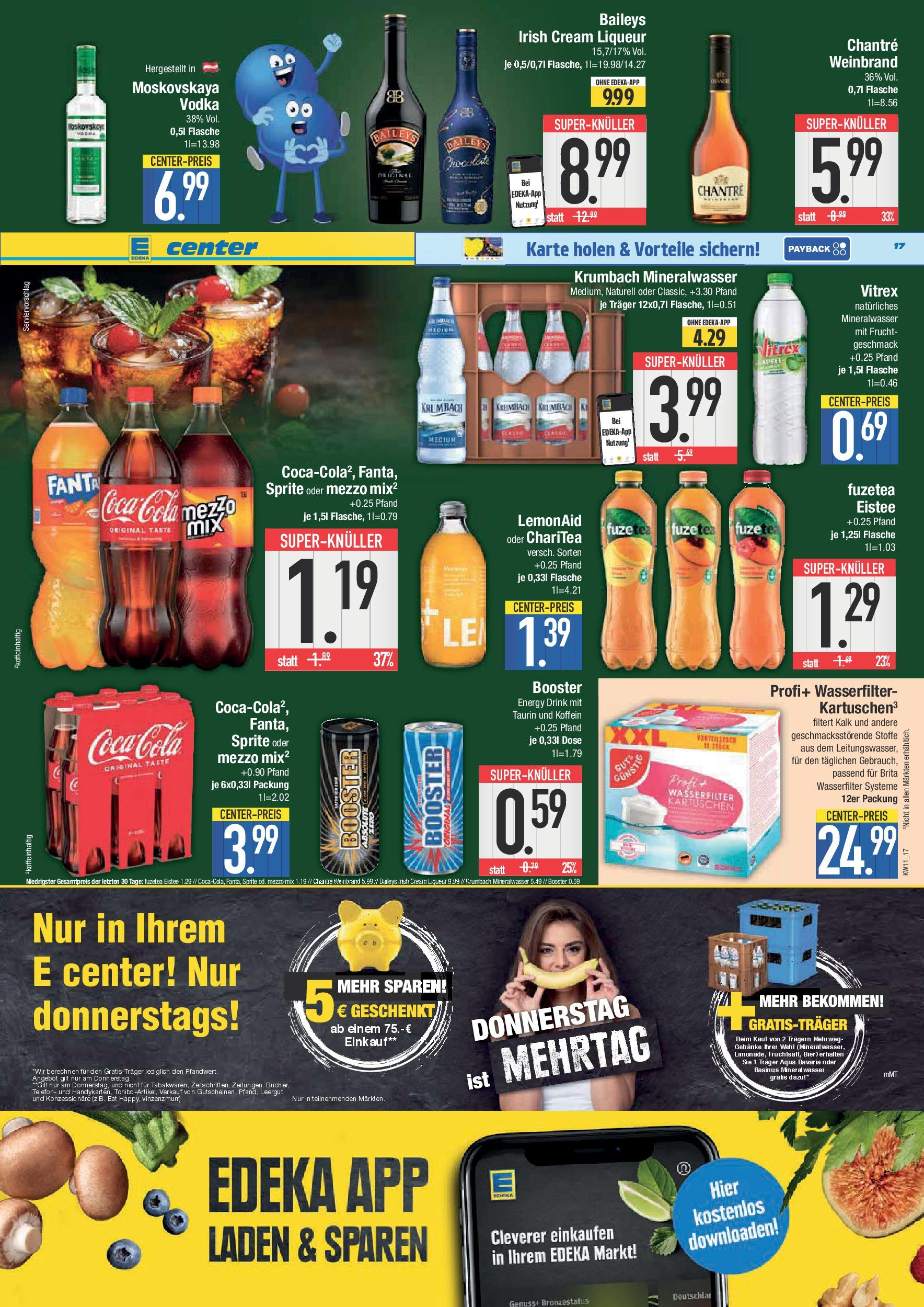 Edeka - E center: Wochenangebote (ab 09.03.2025) » Angebote Online | Seite: 17 | Produkte: Coca cola, Sprite, Chantré, Vodka