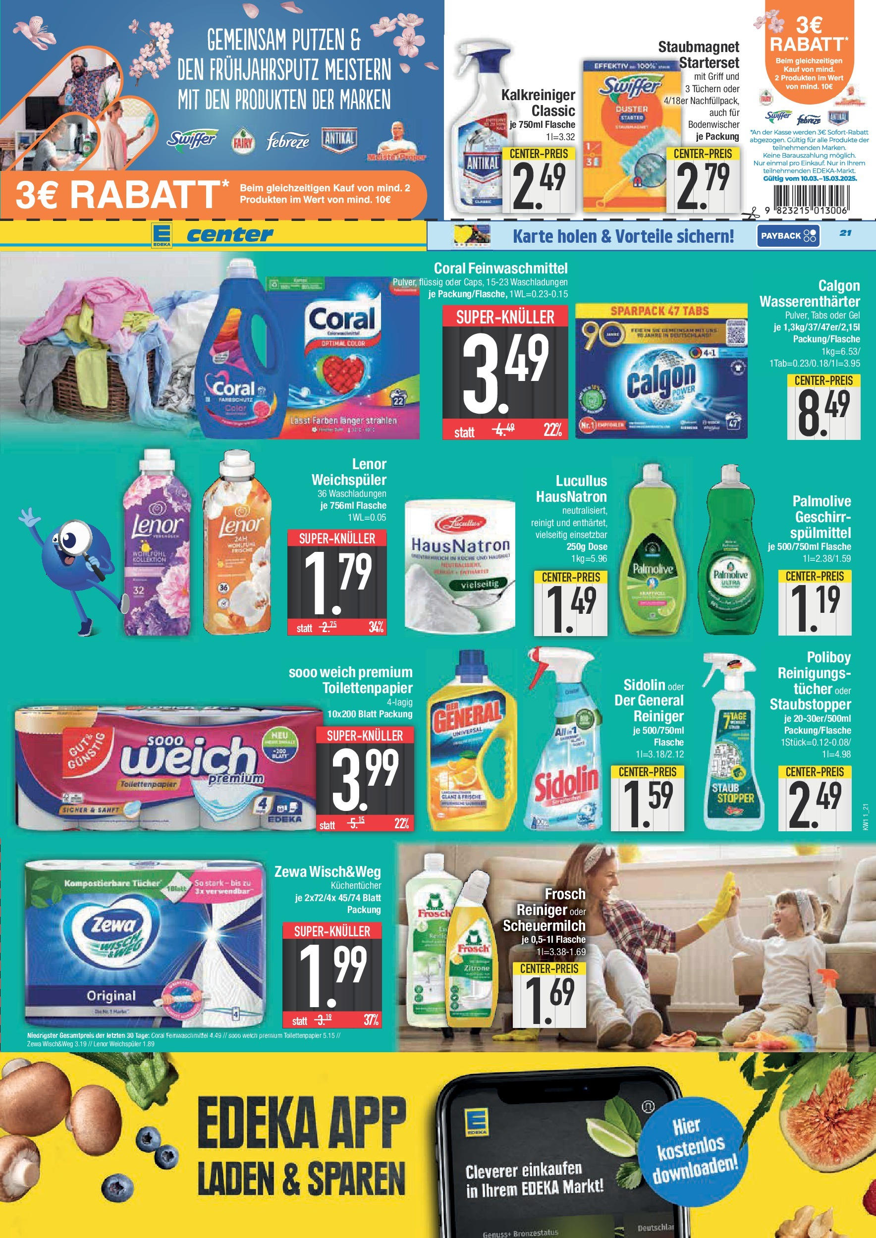 Edeka - E center: Wochenangebote (ab 09.03.2025) » Angebote Online | Seite: 21 | Produkte: Zewa, Weichspüler, Swiffer, Toilettenpapier