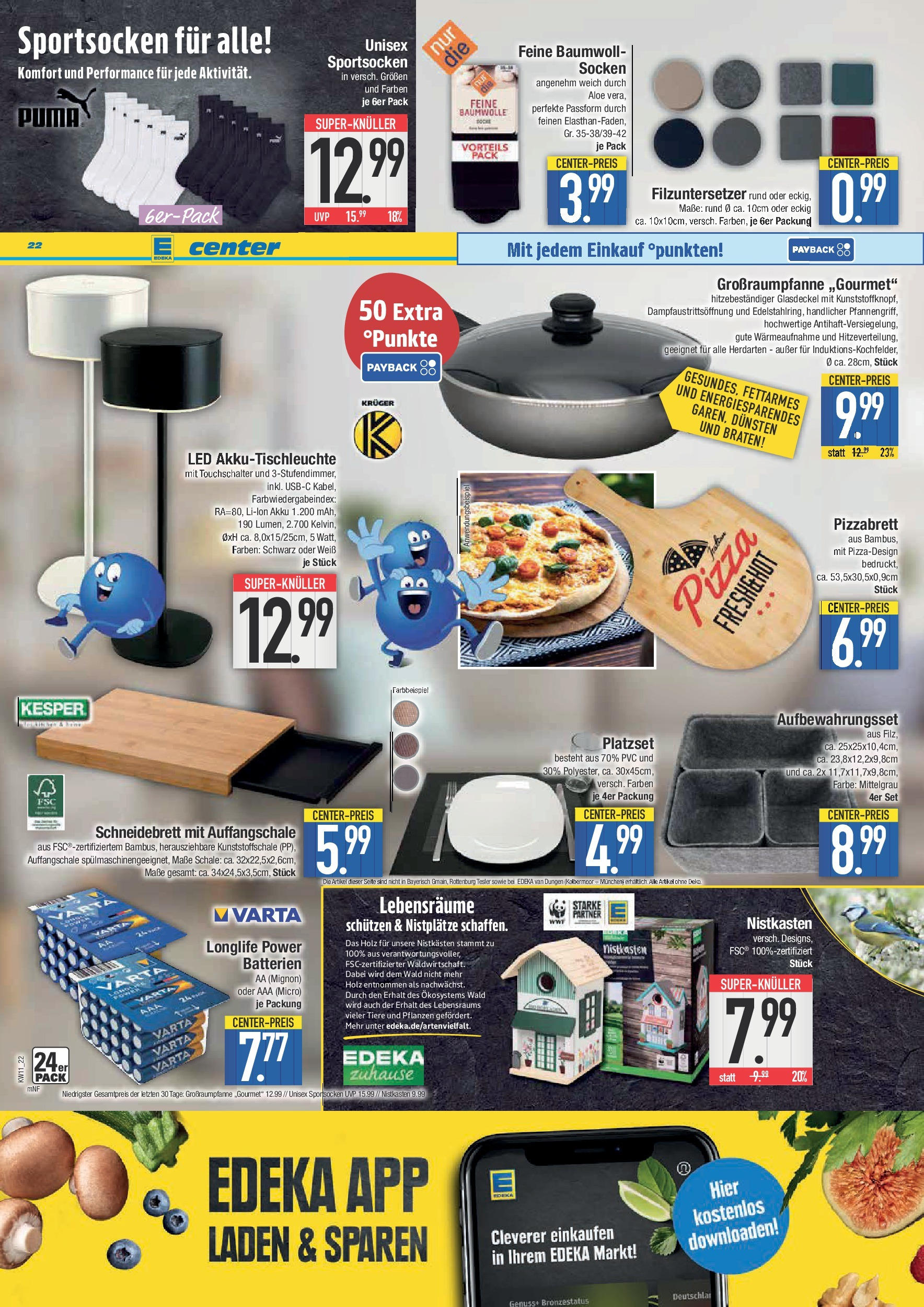 Edeka - E center: Wochenangebote (ab 09.03.2025) » Angebote Online | Seite: 22 | Produkte: Kabel, Batterien, Socken, Pizza