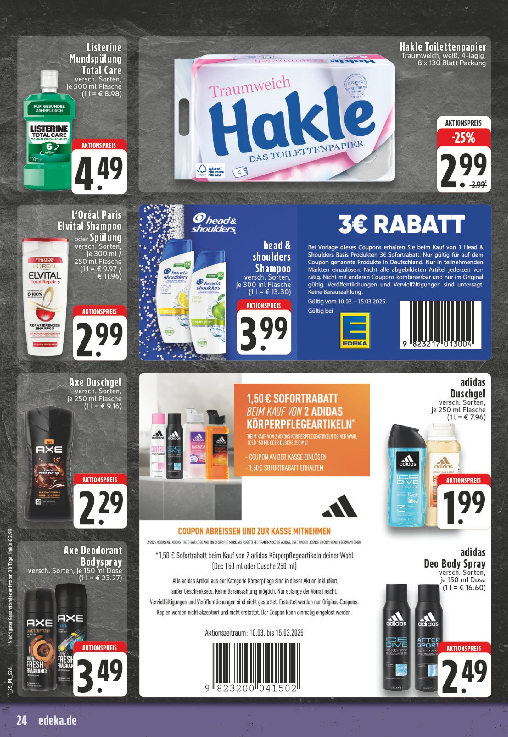 Edeka - EDEKA: Wochenangebote (ab 09.03.2025) » Angebote Online | Seite: 24 | Produkte: Shampoo, Deodorant, Axe, Toilettenpapier