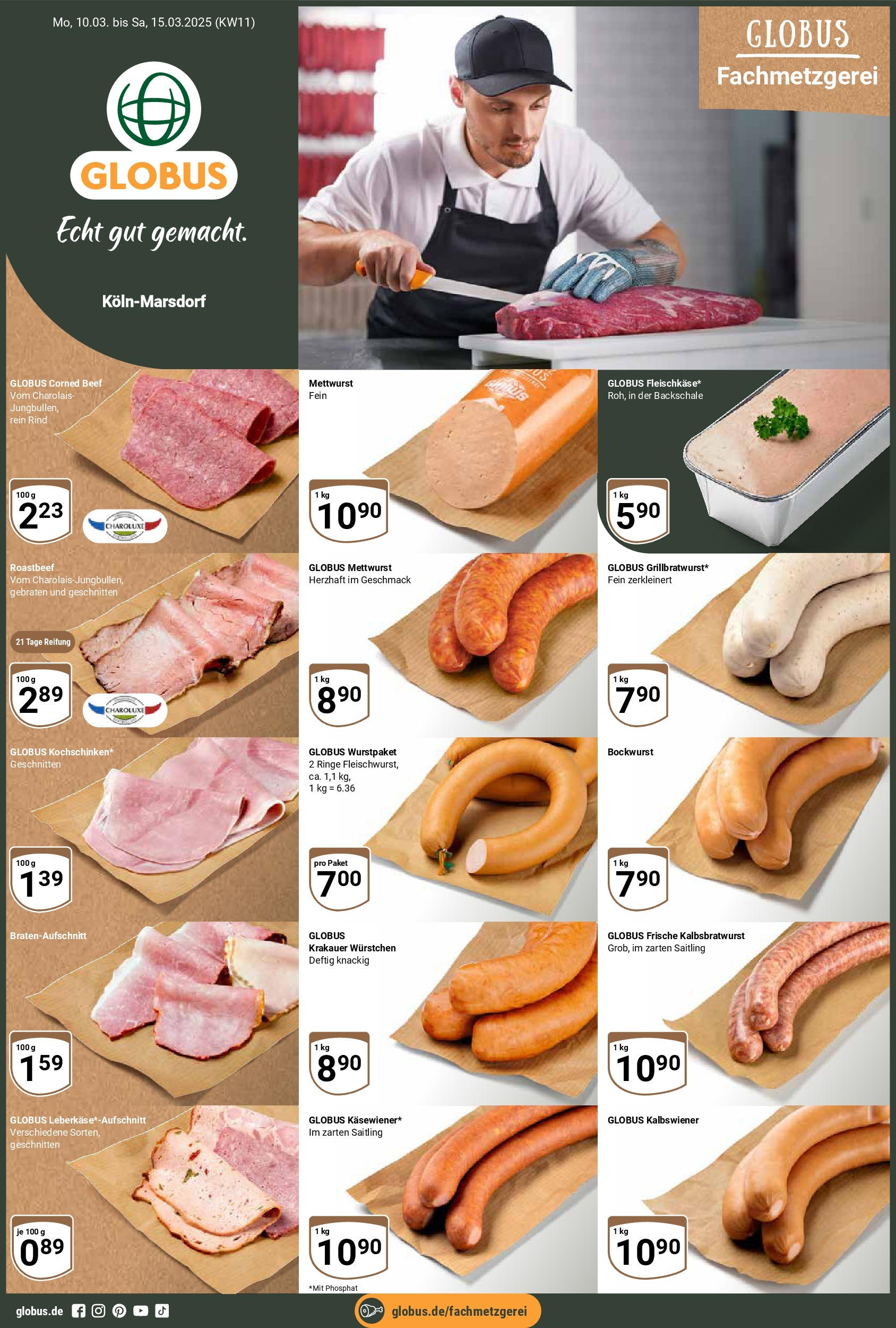 Globus - Köln-Marsdorf, Max-Planck-Straße 9 (ab 10.03.2025) » Angebote online | Seite: 1 | Produkte: Bockwurst, Roastbeef