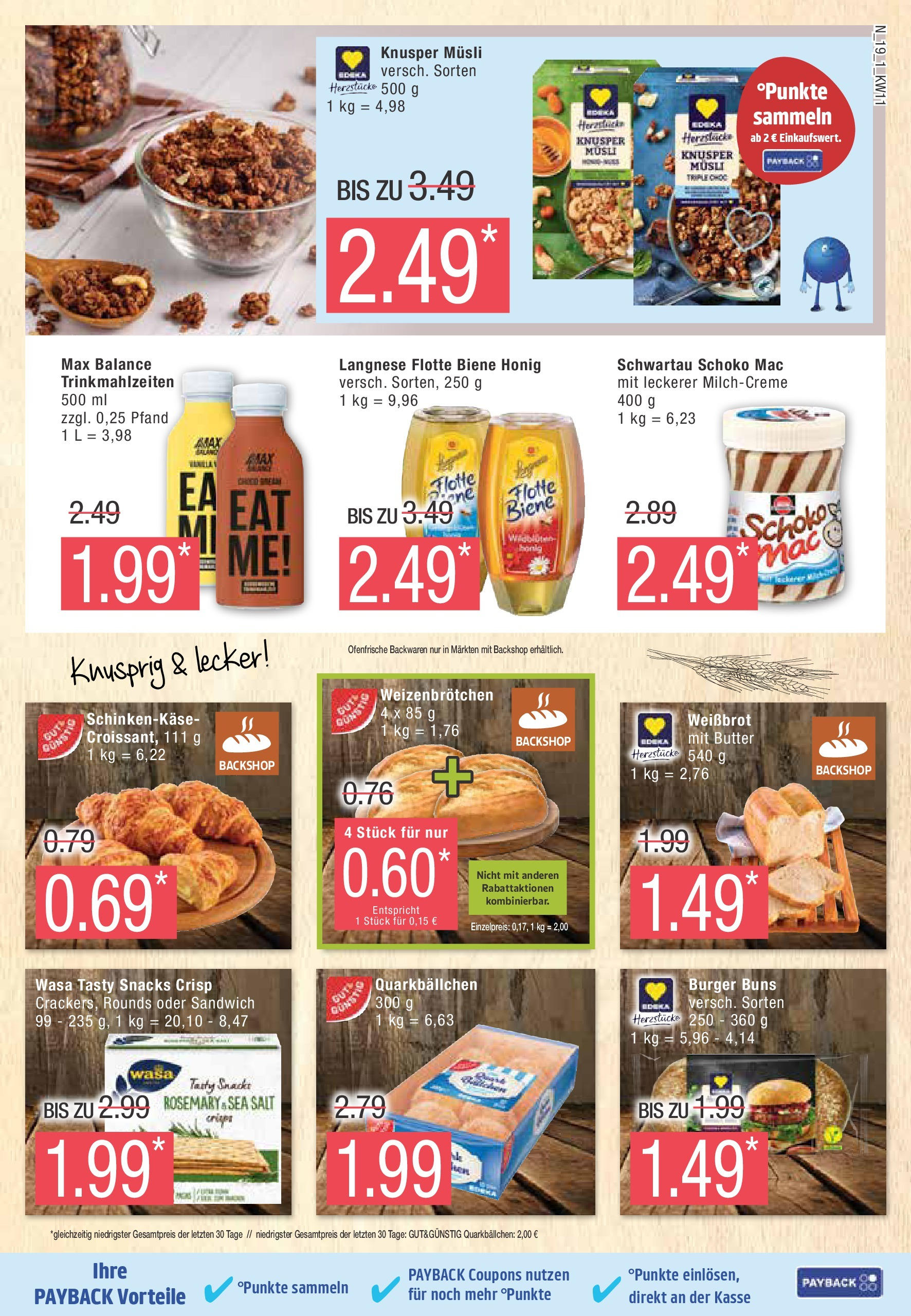 Marktkauf - Marktkauf: Wochenangebote (ab 09.03.2025) » Angebote online | Seite: 19 | Produkte: Musli, Langnese, Butter, Burger