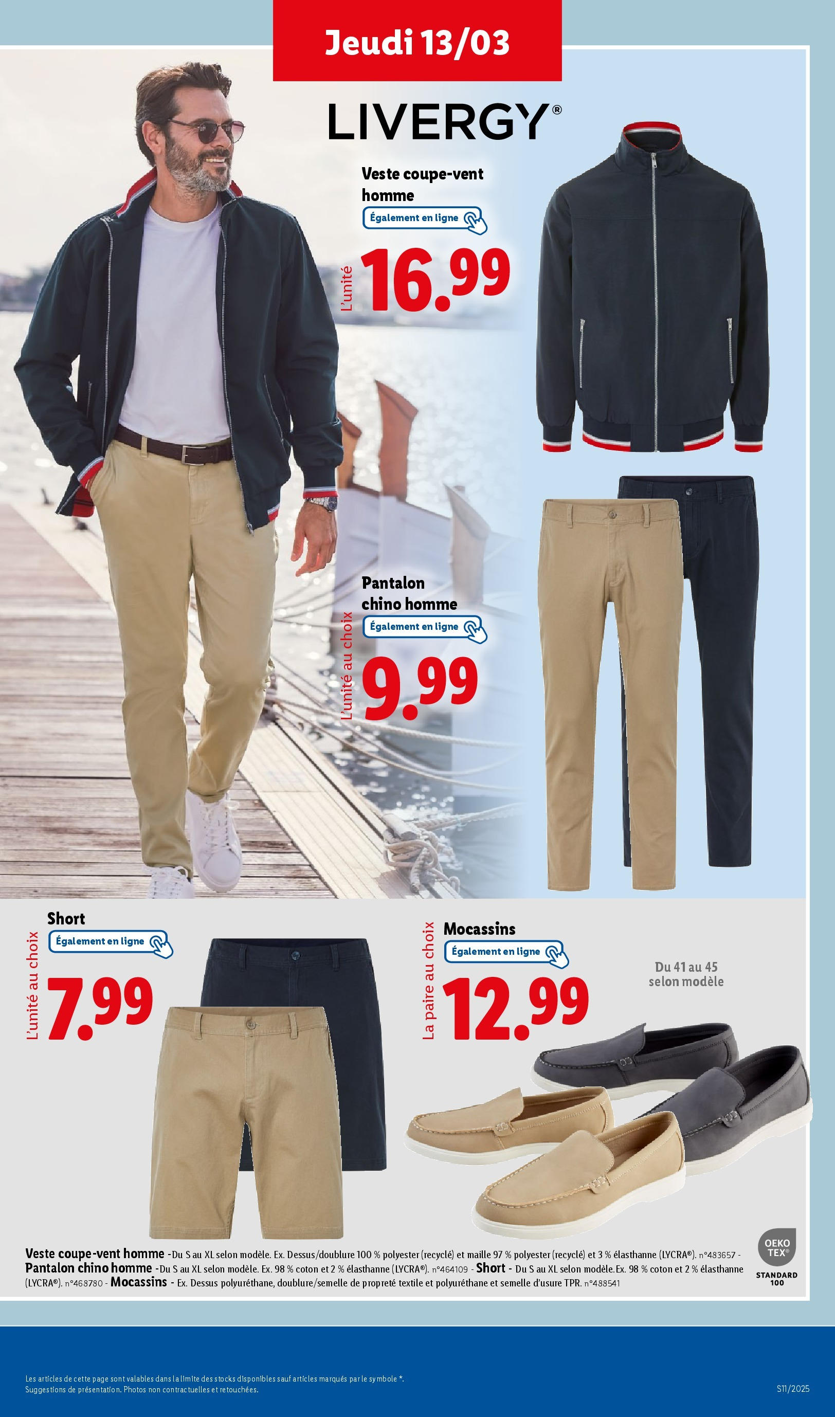 Catalogue LIDL du 12/03/2025 | Promo prospectus en ligne | Page: 43 | Produits: Coton, Veste, Pantalon, Mocassins