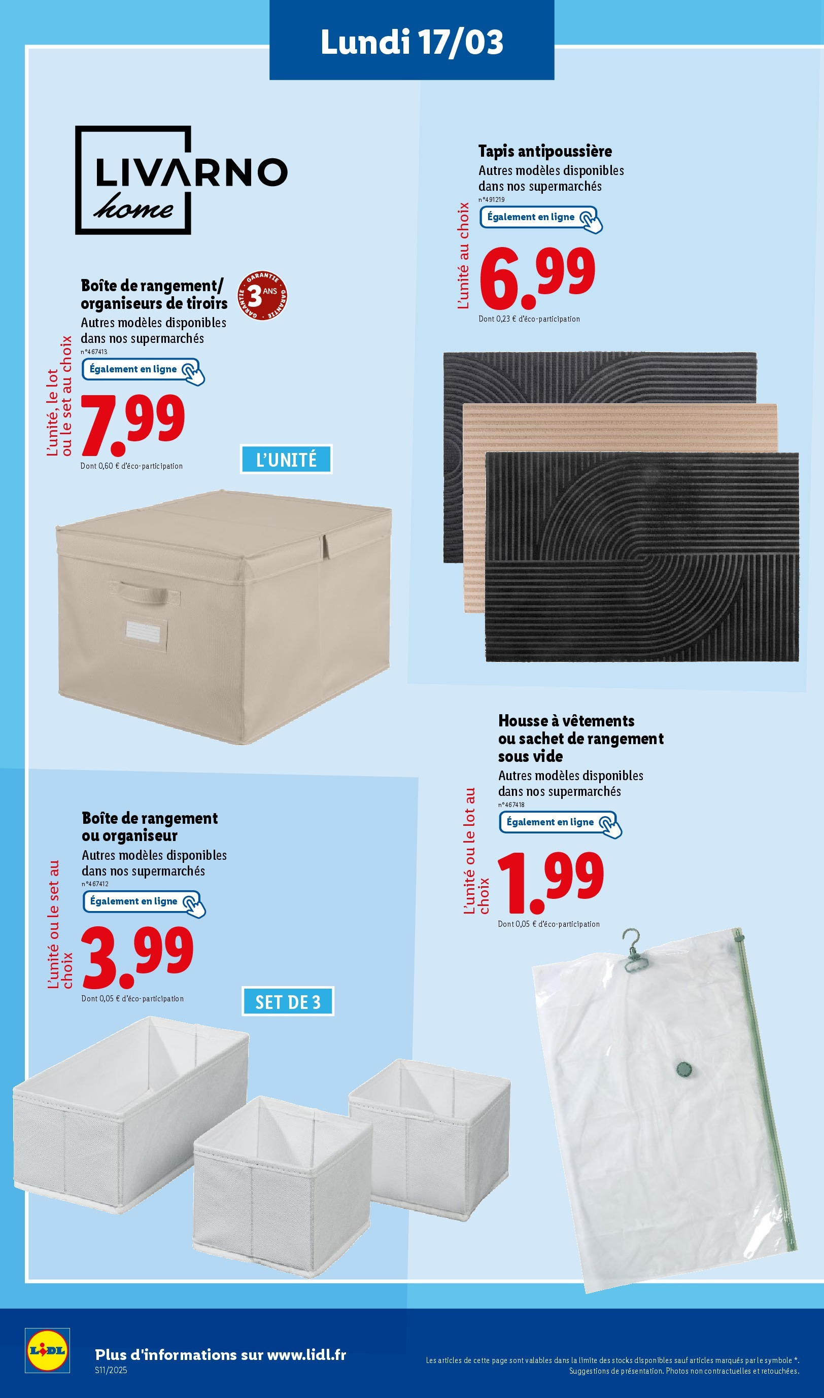 Catalogue LIDL du 12/03/2025 | Promo prospectus en ligne | Page: 56 | Produits: Tiroirs, Tapis, Vêtements, Boîte de rangement