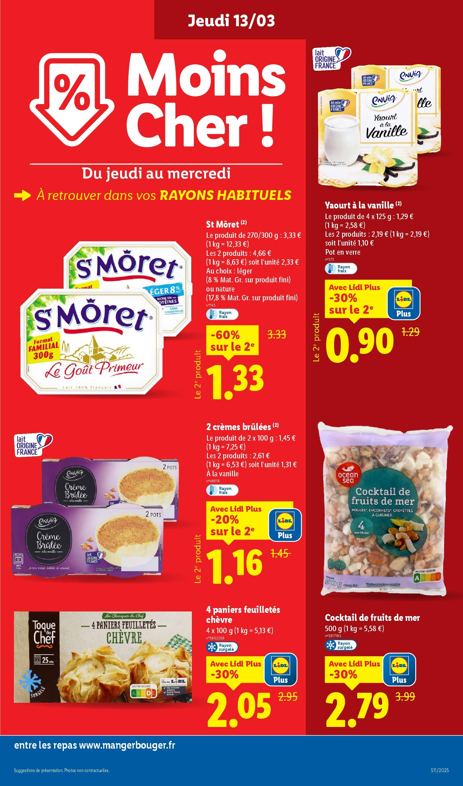 Catalogue LIDL du 12/03/2025 | Promo prospectus en ligne | Page: 11 | Produits: Fruits de mer, Crevettes, Yaourt, Crème