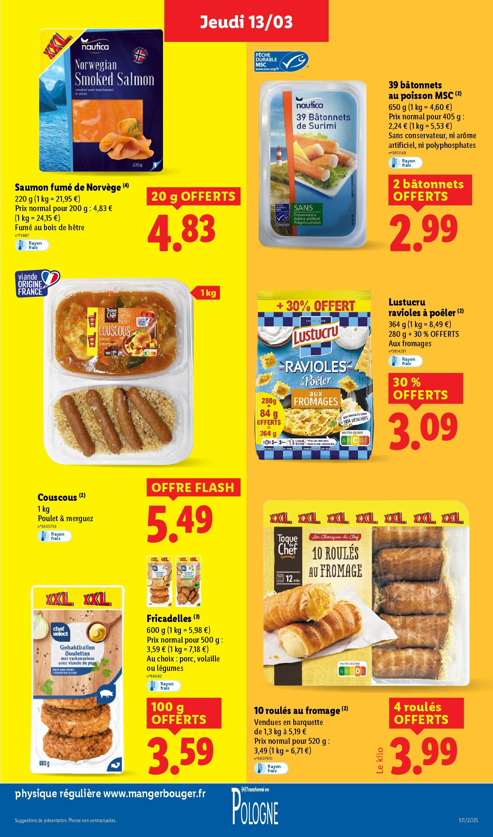 Catalogue LIDL du 12/03/2025 | Promo prospectus en ligne | Page: 15 | Produits: Volaille, Saumon fumé, Merguez, Couscous