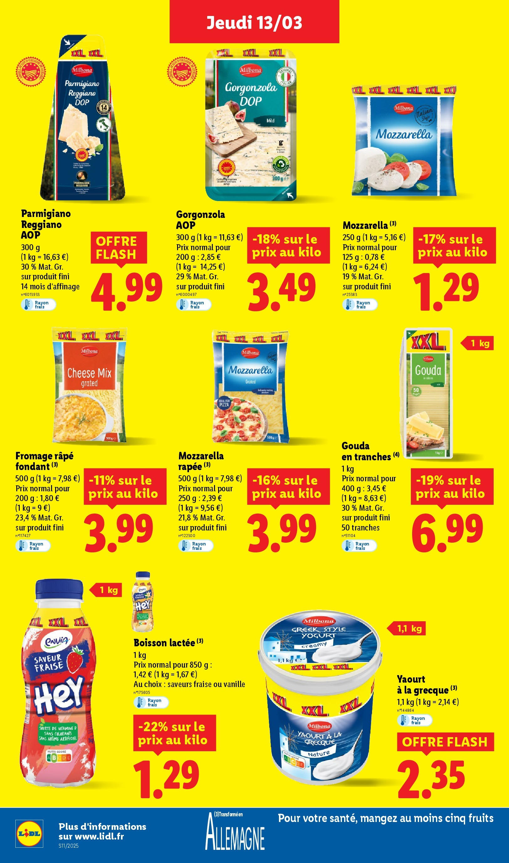 Catalogue LIDL du 12/03/2025 | Promo prospectus en ligne | Page: 16 | Produits: Fraise, Mozzarella, Fromage râpé, Gouda