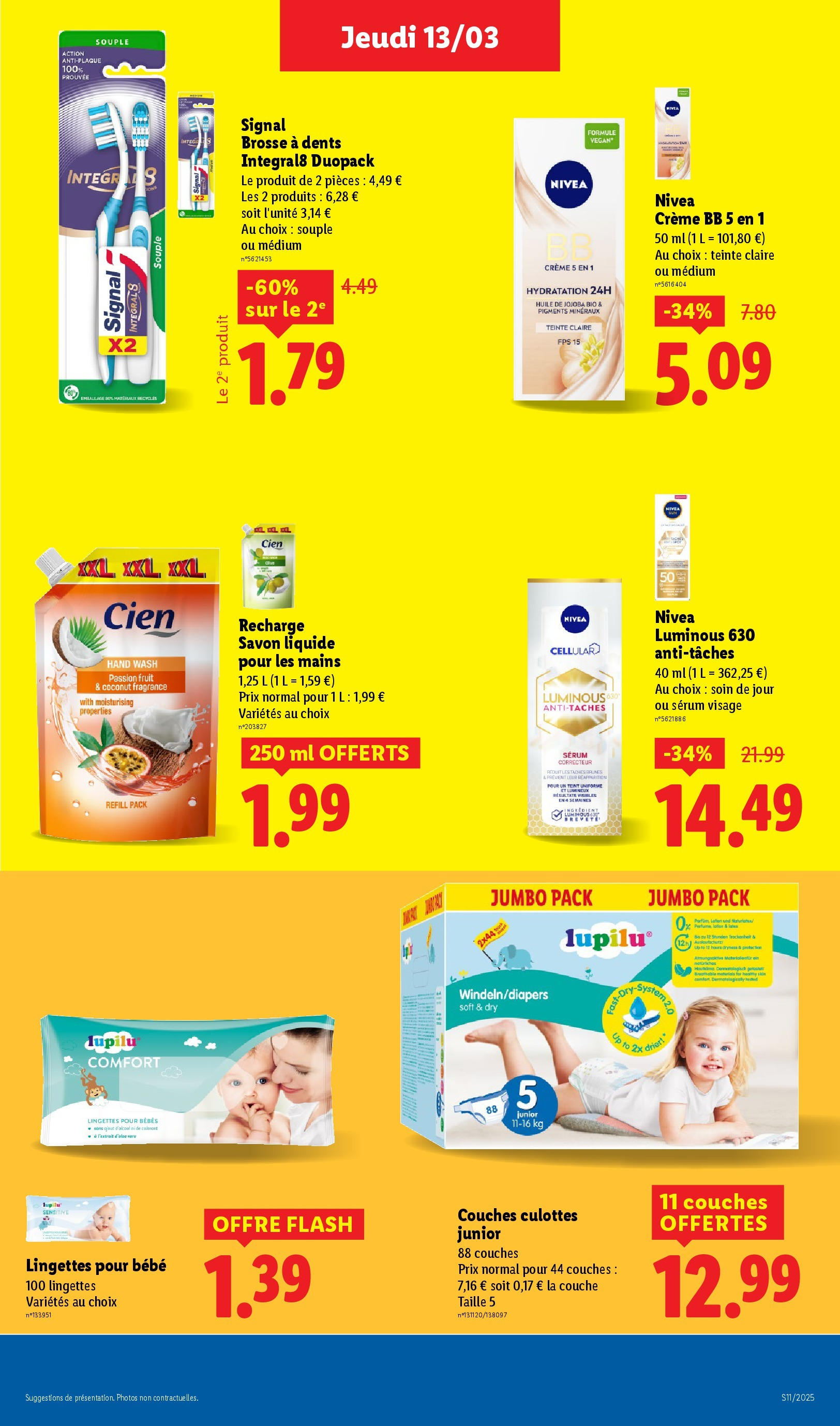 Catalogue LIDL du 12/03/2025 | Promo prospectus en ligne | Page: 23 | Produits: Couches, Serum, Brosse à dents, Crème