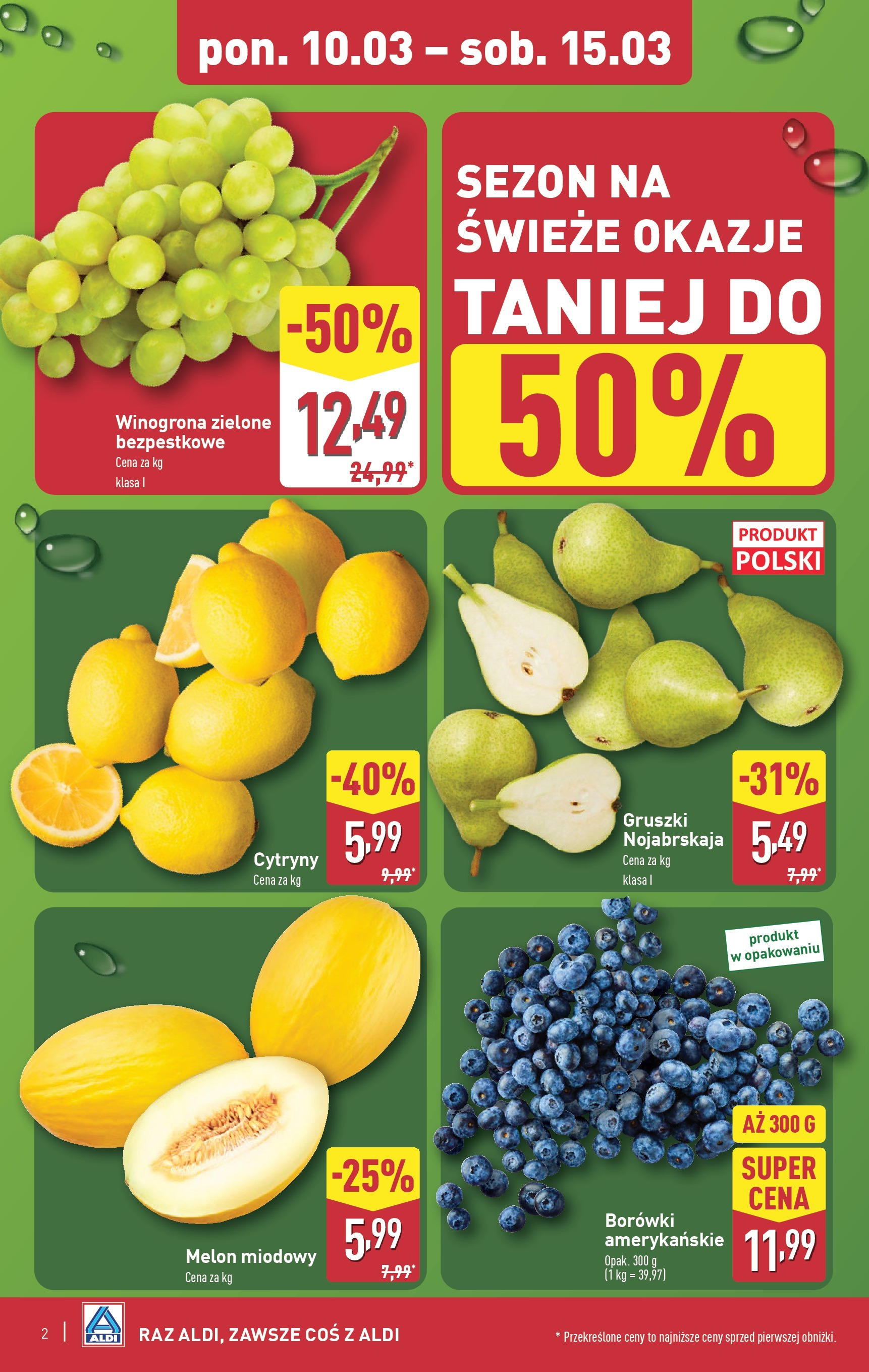 Aldi Gazetka od 10.03.2025 - Ulotka PDF, promocje | Strona: 2 | Produkty: Winogrona, Melon, Cytryny