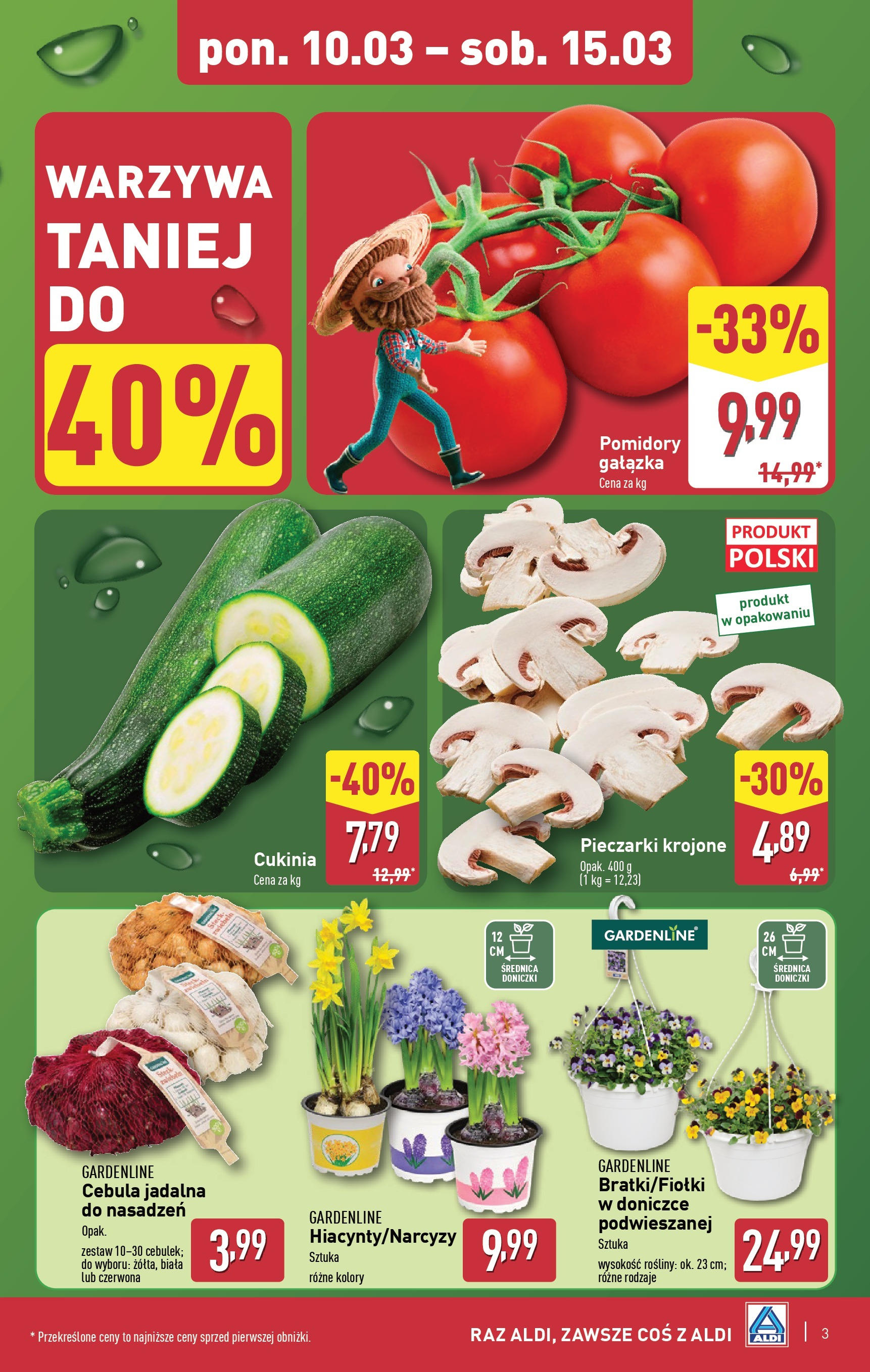 Aldi Gazetka od 10.03.2025 - Ulotka PDF, promocje | Strona: 3 | Produkty: Pieczarki, Cukinia, Pomidory, Warzywa