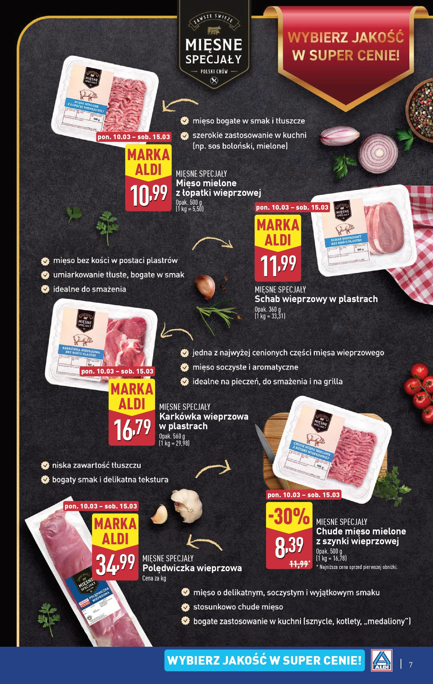 Aldi Gazetka od 10.03.2025 - Ulotka PDF, promocje | Strona: 7 | Produkty: Schab, Karkówka wieprzowa, Mięso, Mięso mielone