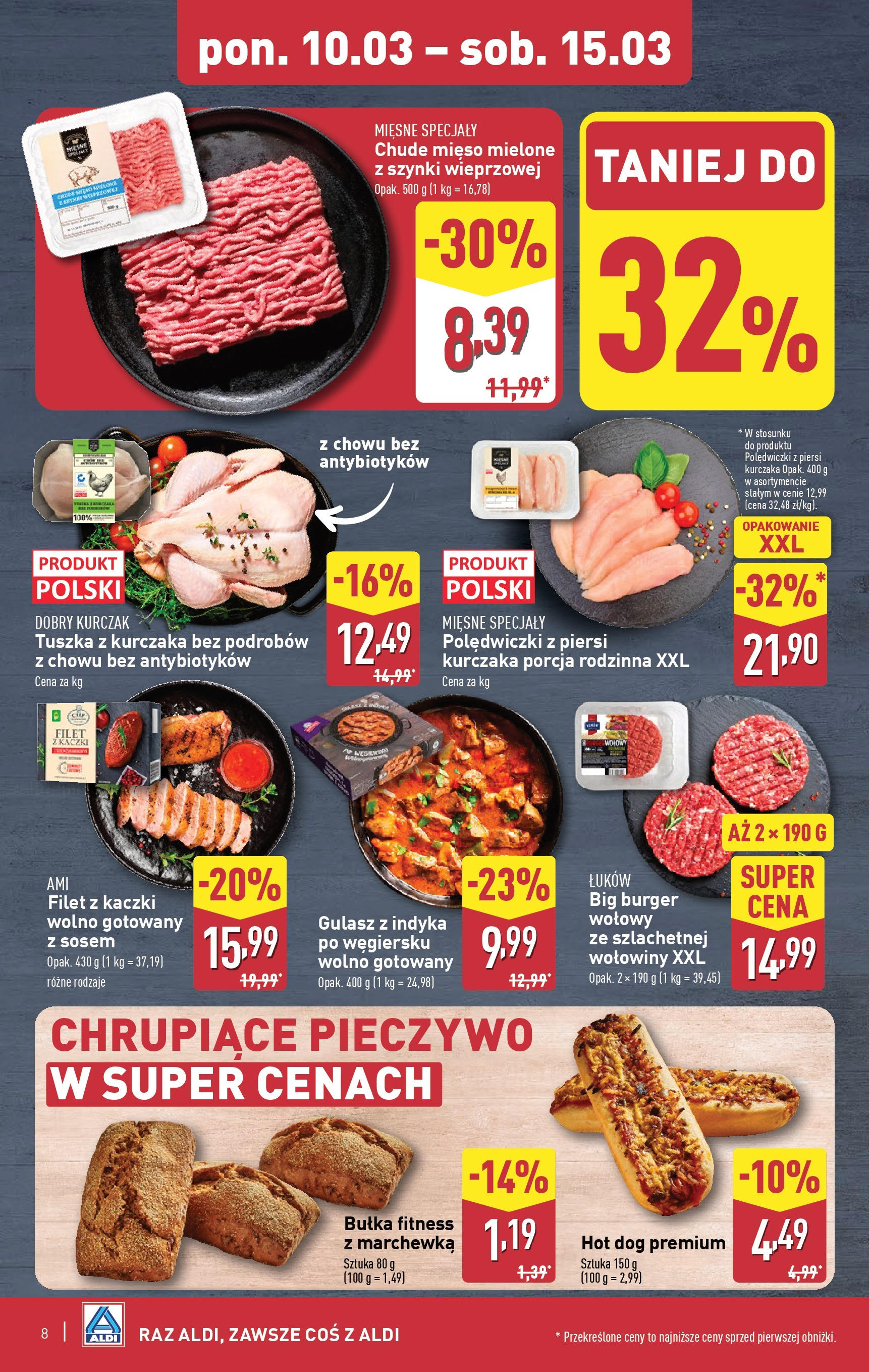 Aldi Gazetka od 10.03.2025 - Ulotka PDF, promocje | Strona: 8 | Produkty: Filet z kaczki, Mięso mielone, Bułka fitness, Marchewka