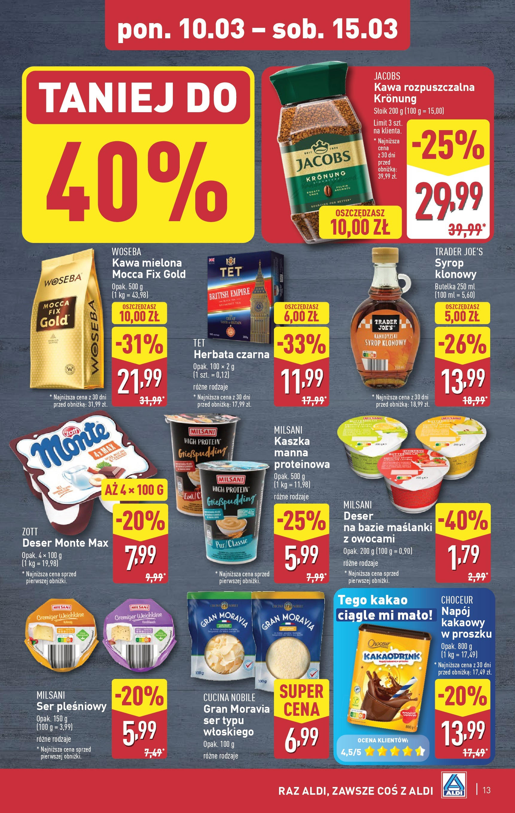 Aldi Gazetka od 10.03.2025 - Ulotka PDF, promocje | Strona: 13 | Produkty: Ser pleśniowy, Ser, Kawa, Herbata