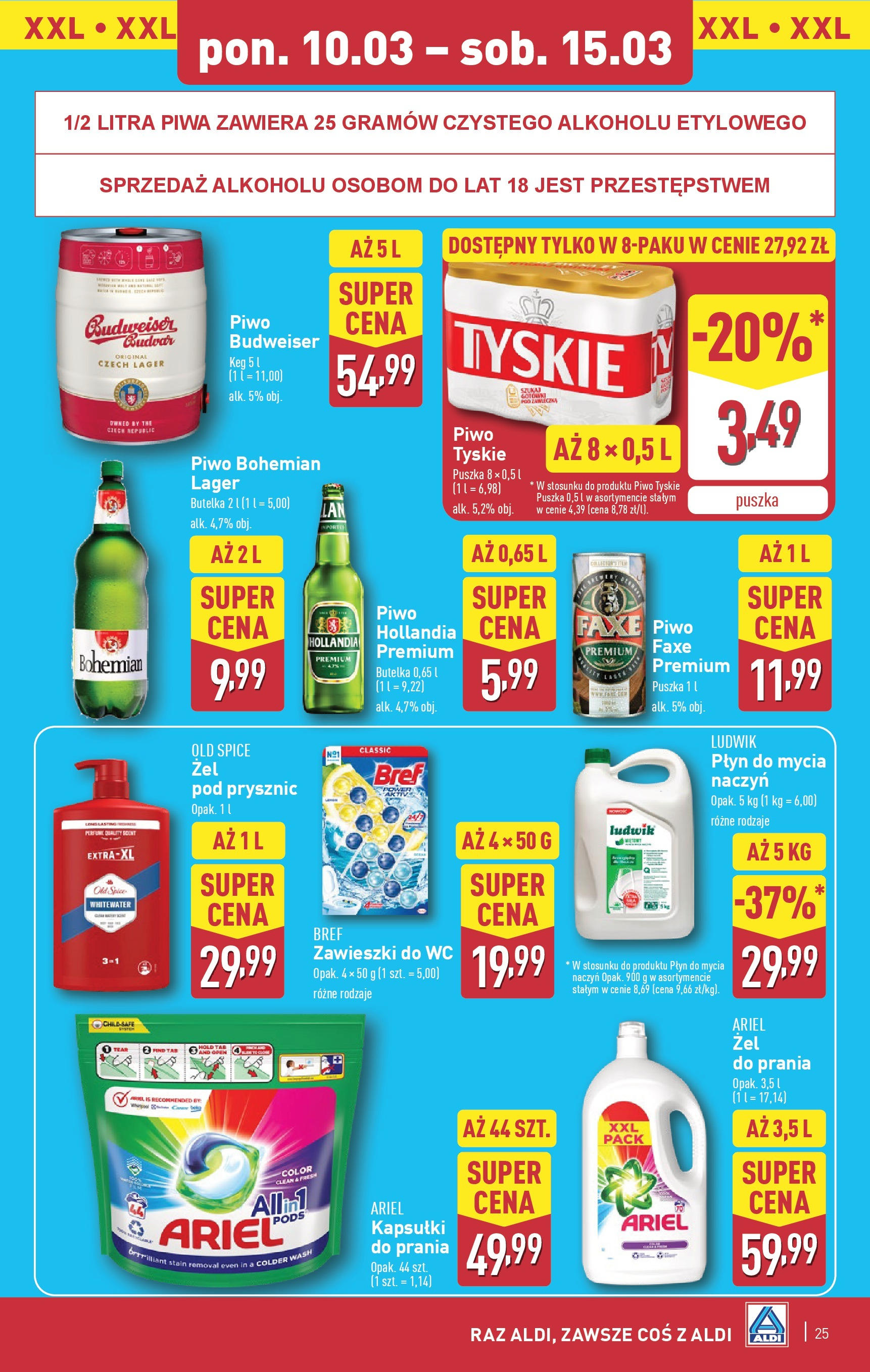 Aldi Gazetka od 10.03.2025 - Ulotka PDF, promocje | Strona: 25 | Produkty: Prysznic, Ariel, Tyskie, Płyn do mycia naczyń