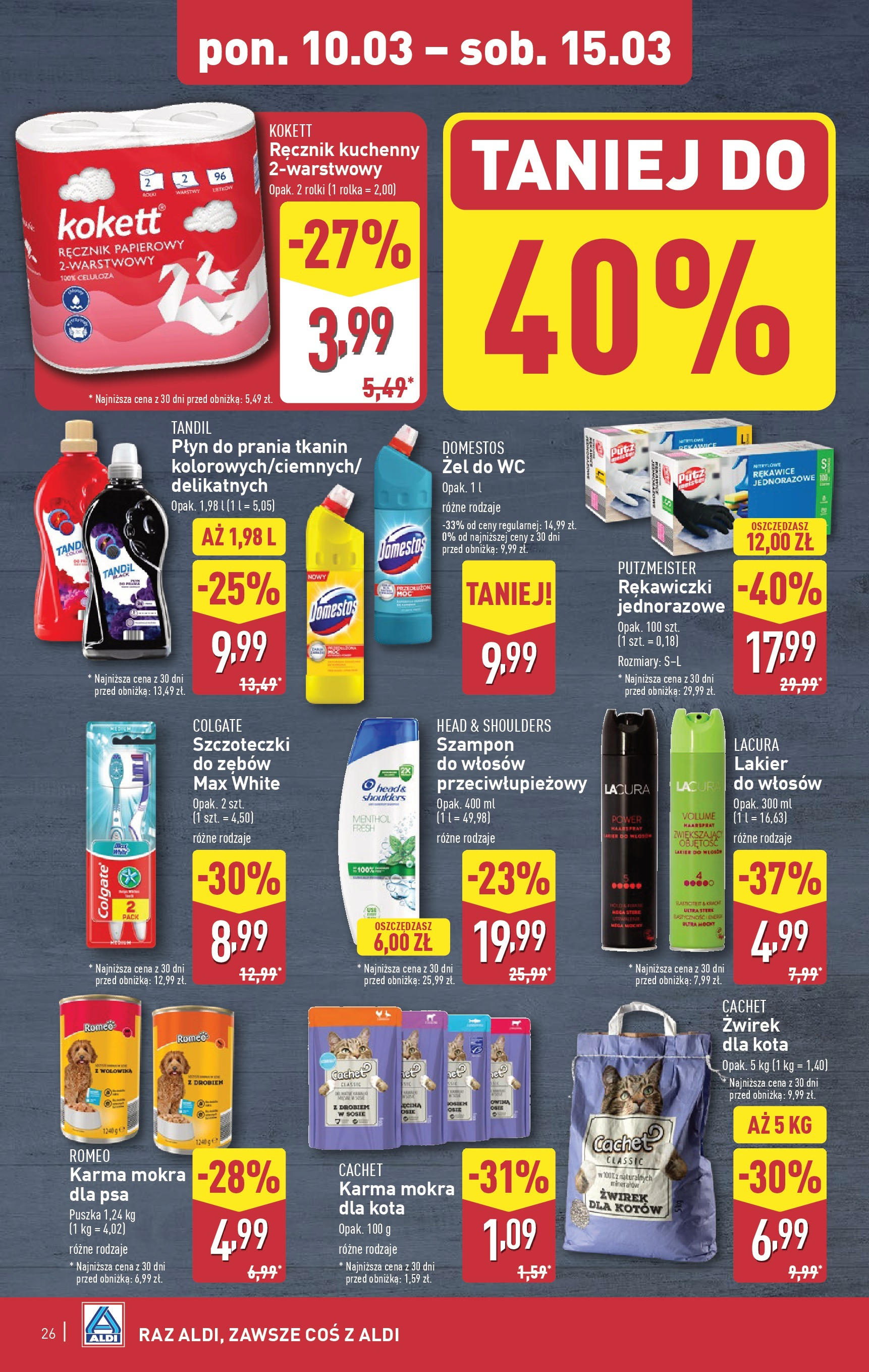 Aldi Gazetka od 10.03.2025 - Ulotka PDF, promocje | Strona: 26 | Produkty: Rękawiczki, Żwirek dla kota, Domestos, Szampon