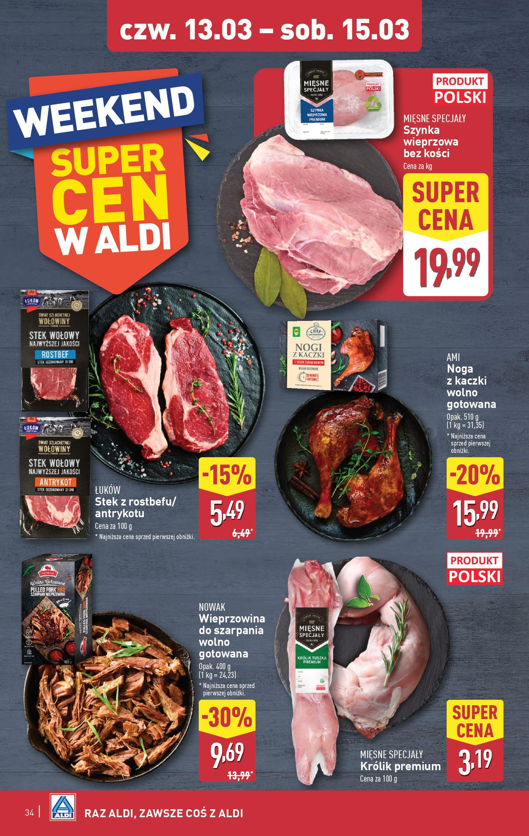 Aldi Gazetka od 10.03.2025 - Ulotka PDF, promocje | Strona: 34 | Produkty: Noga z kaczki, Szynka, Wieprzowina