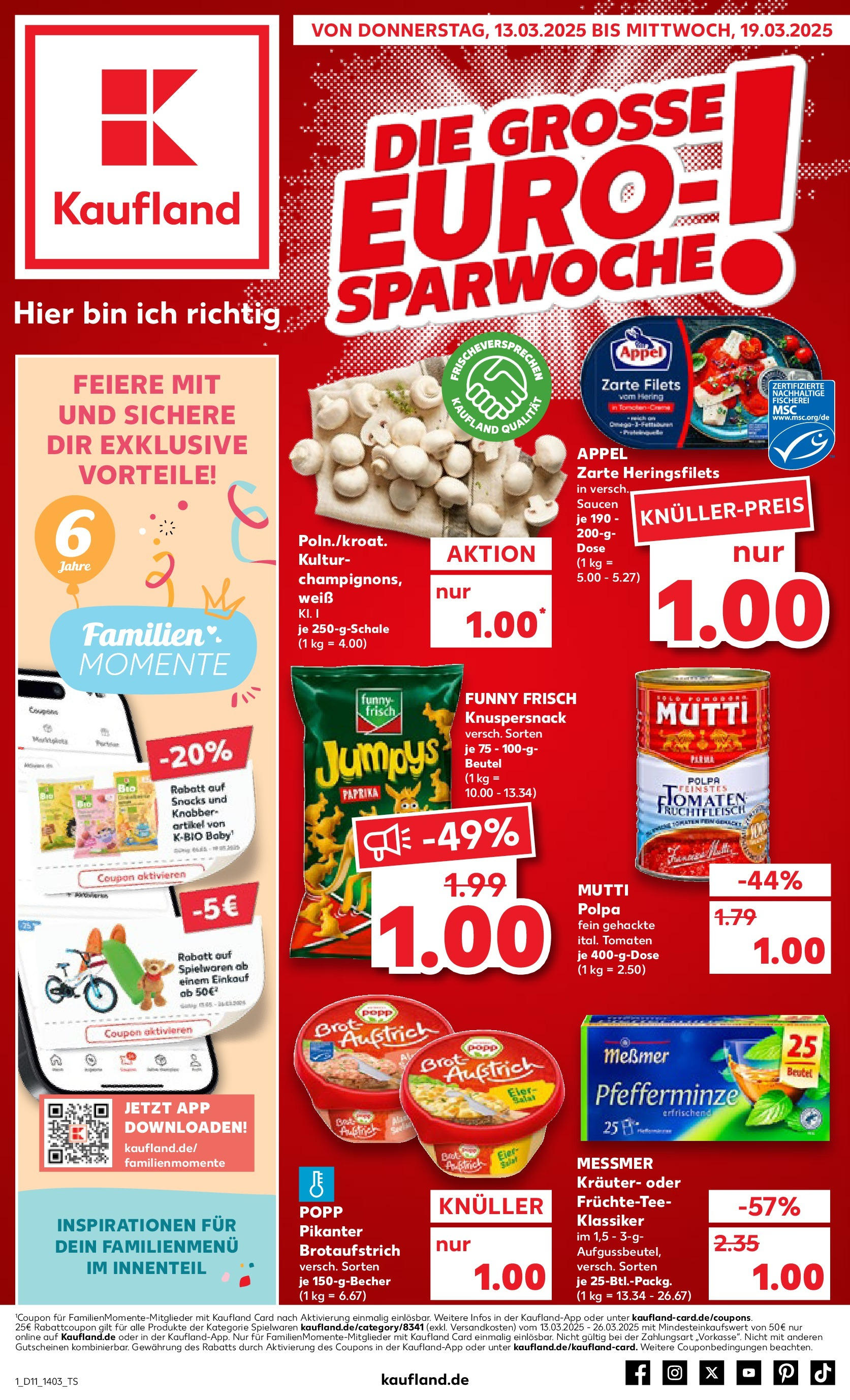 Kaufland - Kaufland: Wochenangebote (ab 12.03.2025) » Angebote Online zum Blättern | Seite: 1 | Produkte: Funny frisch, Tomaten, Creme, Paprika