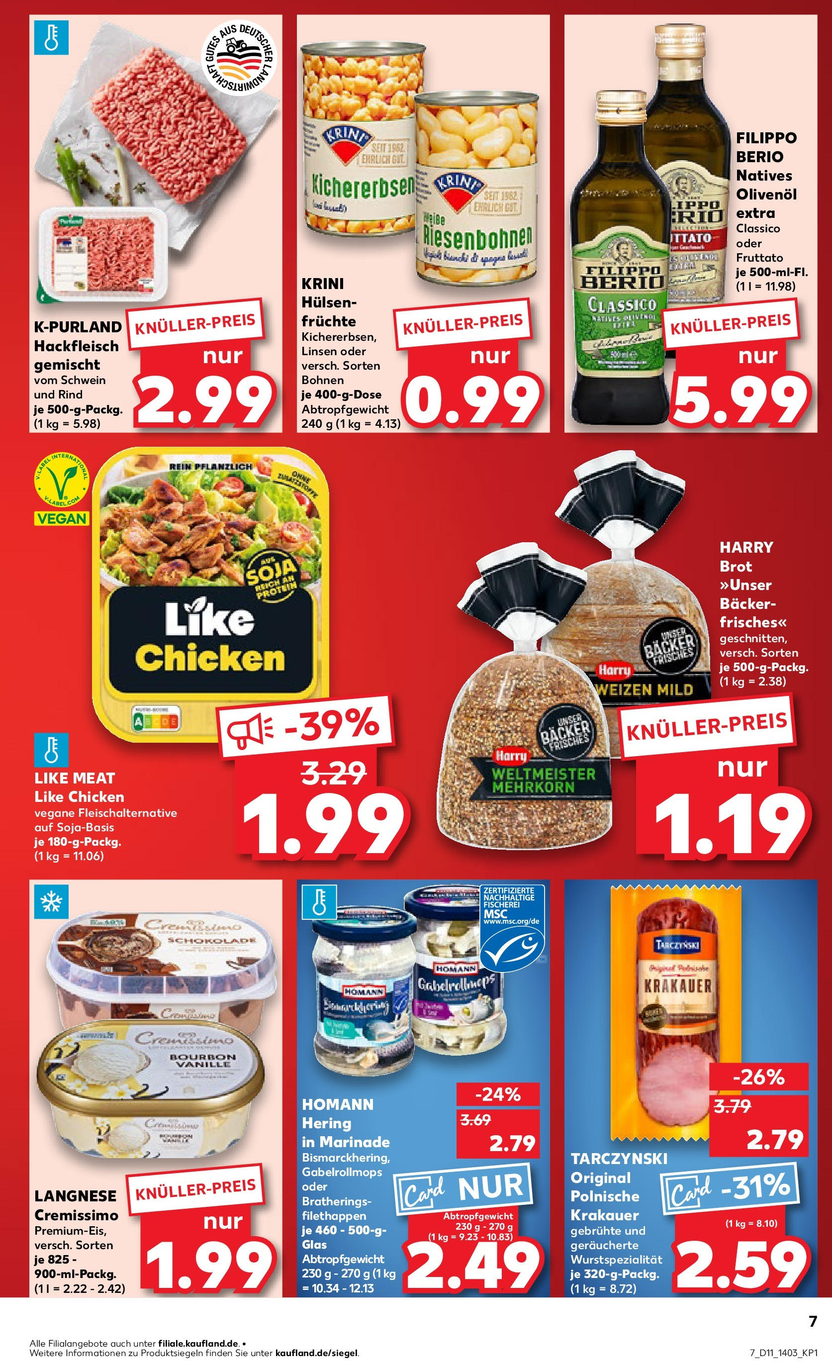 Kaufland - Oberhausen, Concordiastraße 32 (ab 13.03.2025) » Angebote Online zum Blättern | Seite: 7 | Produkte: Cremissimo, Olivenol, Brot, Hackfleisch