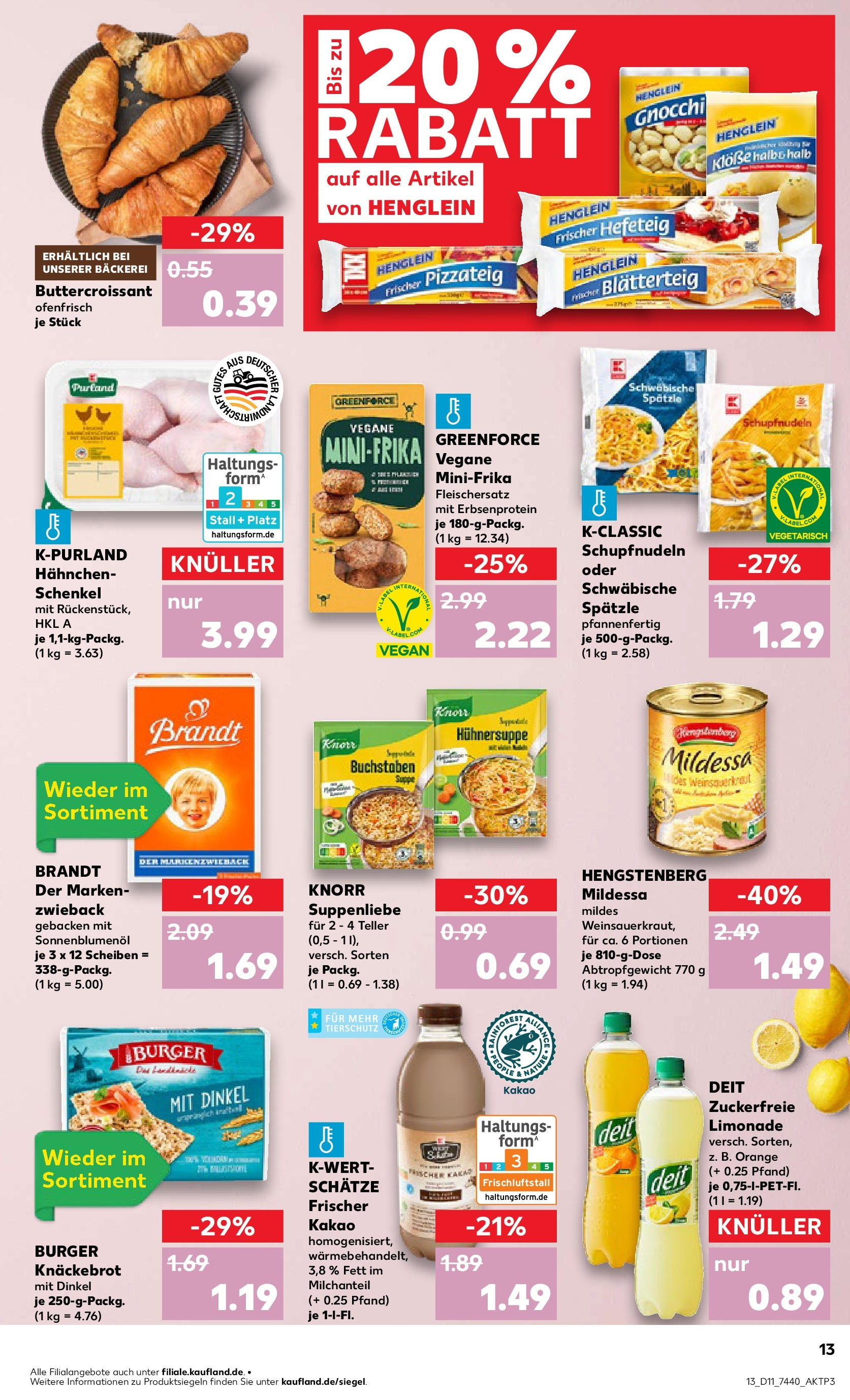 Kaufland - Kaufland: Wochenangebote (ab 12.03.2025) » Angebote Online zum Blättern | Seite: 13 | Produkte: Hahnchen, Sonnenblumenol, Limonade, Knorr