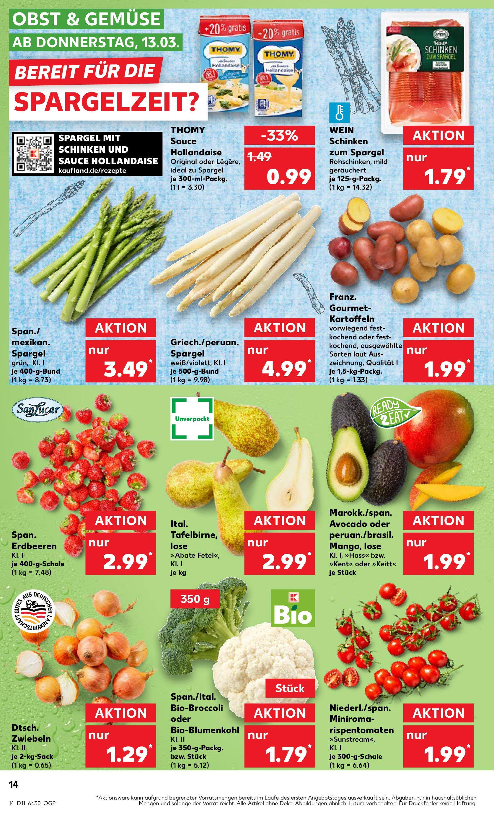 Kaufland - Kaufland: Wochenangebote (ab 12.03.2025) » Angebote Online zum Blättern | Seite: 14 | Produkte: Spargel, Avocado, Gemüse, Schinken